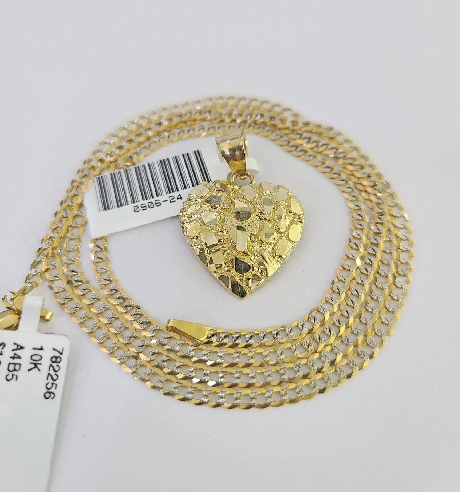 10k Solid Gold Cuban Curb Chain Hearts Pendant 2mm 18"-24" SET Necklace - Image 7