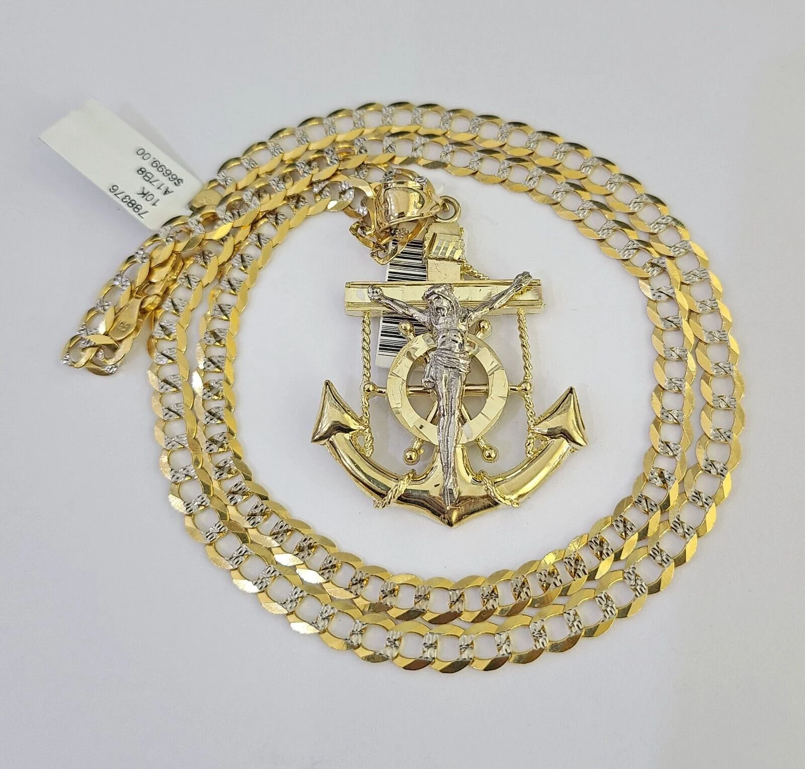 10k Solid Gold Cuban Curb Chain Jesus Anchor Pendant 6mm 20"-30" SET Necklace - Image 3