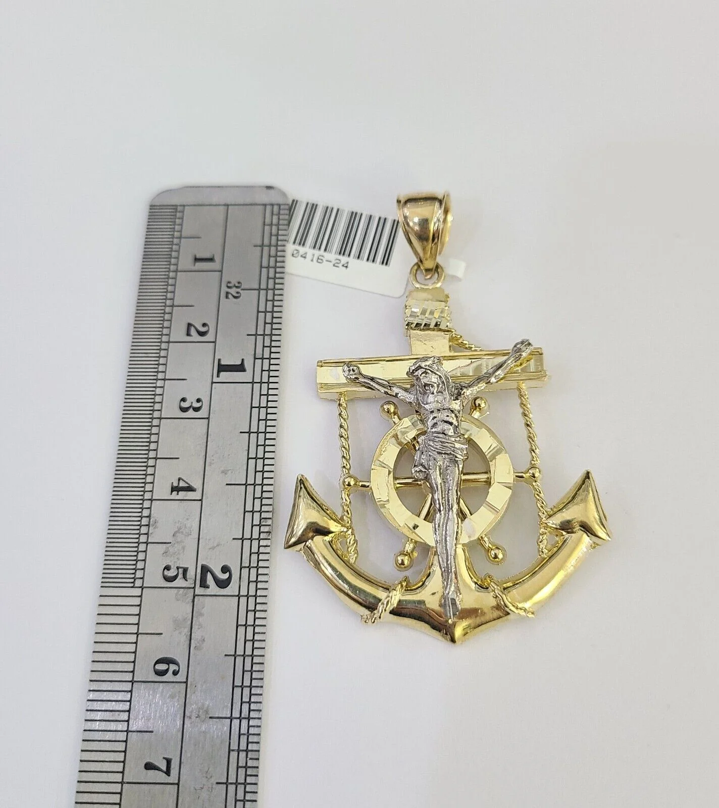 10k Solid Gold Cuban Curb Chain Jesus Anchor Pendant 6mm 20"-30" SET Necklace - Image 4