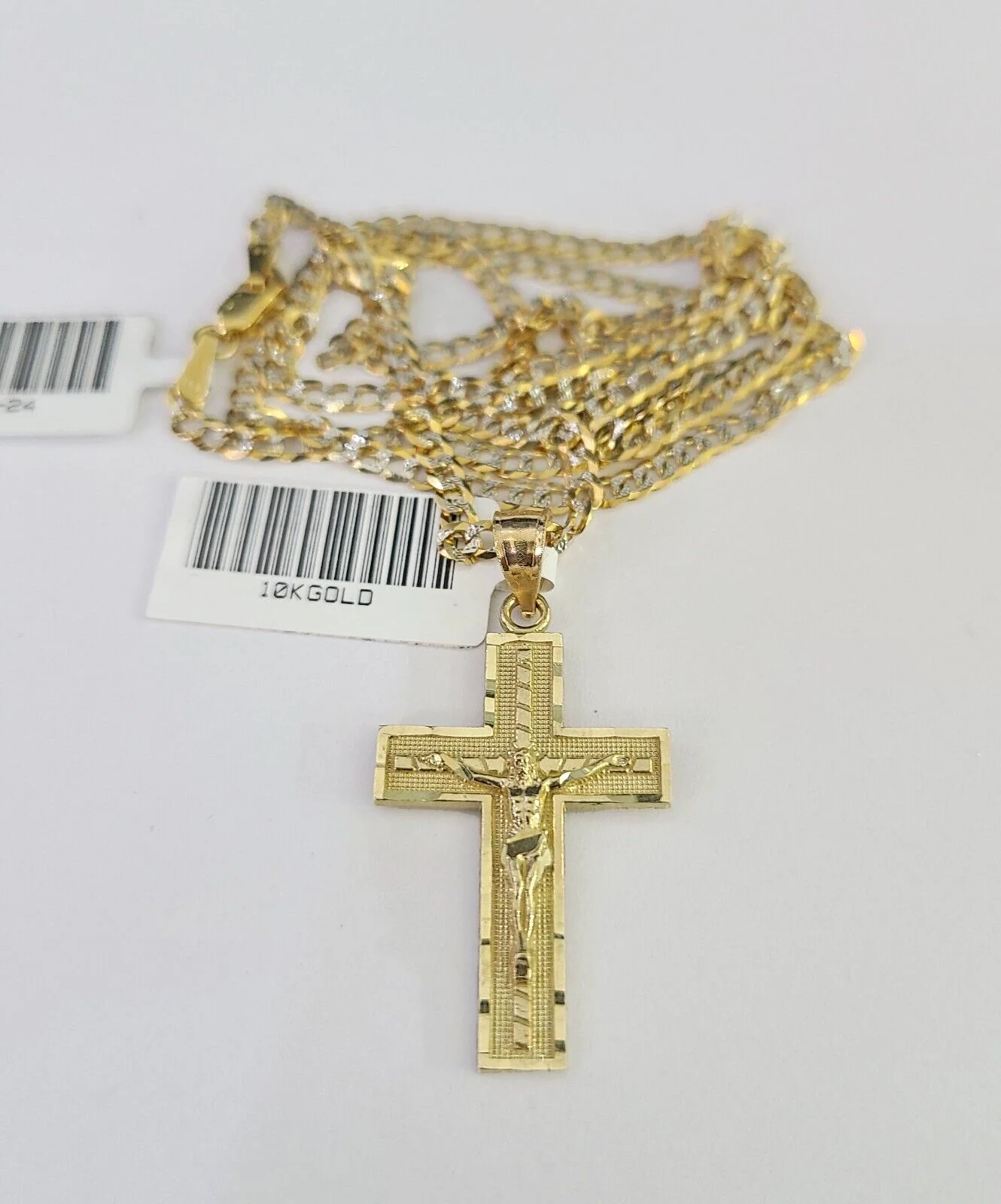 10k Solid Gold Cuban Curb Chain Jesus Cross Pendant 2mm 18"-24" SET Necklace - Image 5