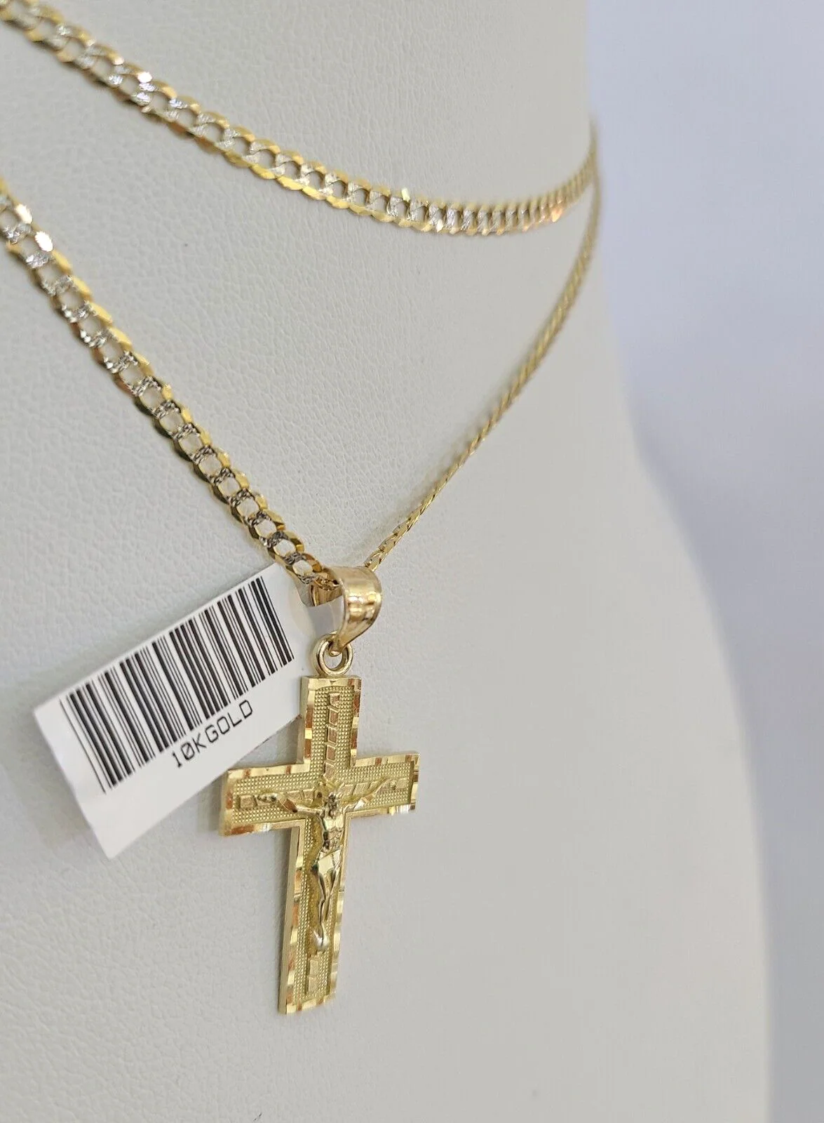 10k Solid Gold Cuban Curb Chain Jesus Cross Pendant 2mm 18"-24" SET Necklace - Image 6