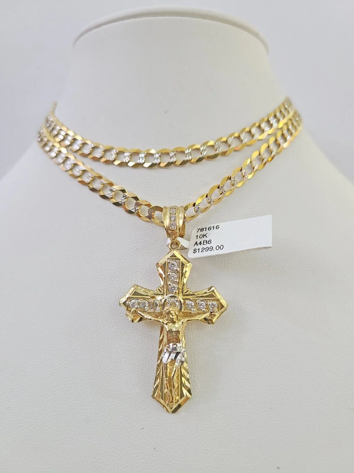 10k Solid Gold Cuban Curb Chain Jesus Cross Pendant 6mm 20"-30" SET Necklace - Image 2