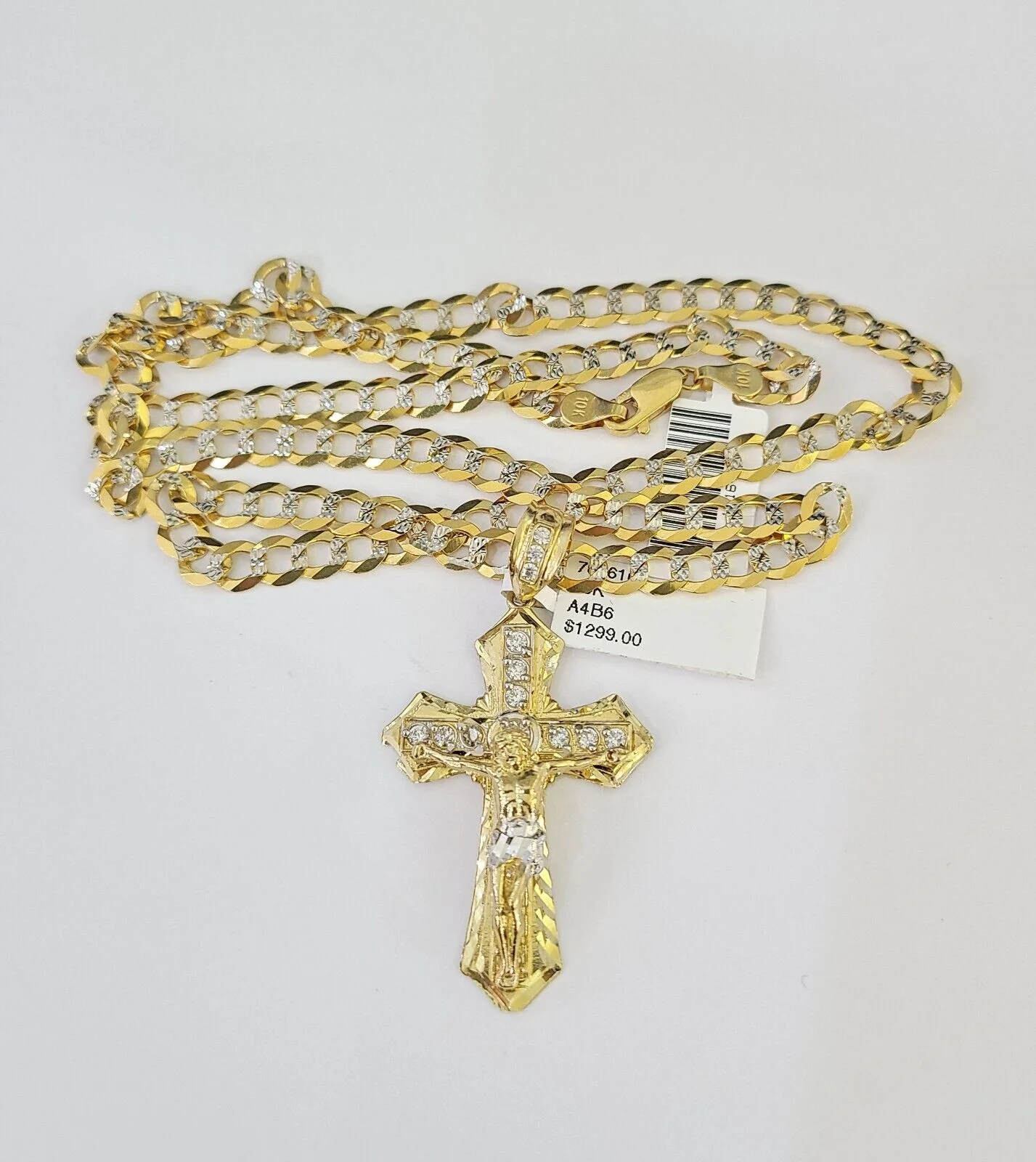 10k Solid Gold Cuban Curb Chain Jesus Cross Pendant 6mm 20"-30" SET Necklace - Image 5