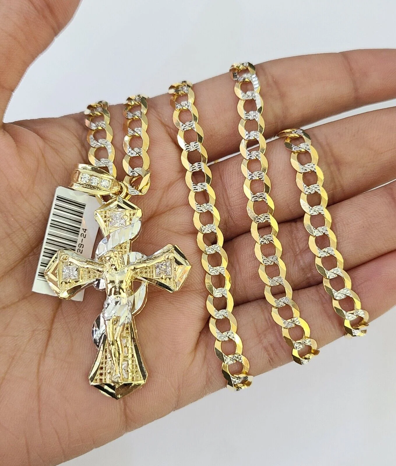 10k Solid Gold Cuban Curb Chain Jesus Cross Pendant 6mm 20"-30" SET Necklace - Image 3