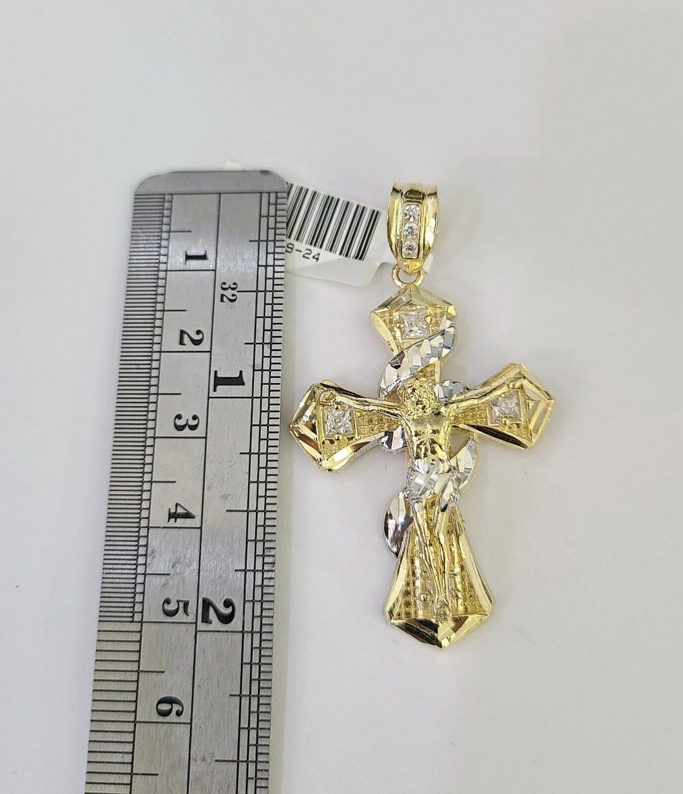 10k Solid Gold Cuban Curb Chain Jesus Cross Pendant 6mm 20"-30" SET Necklace - Image 4