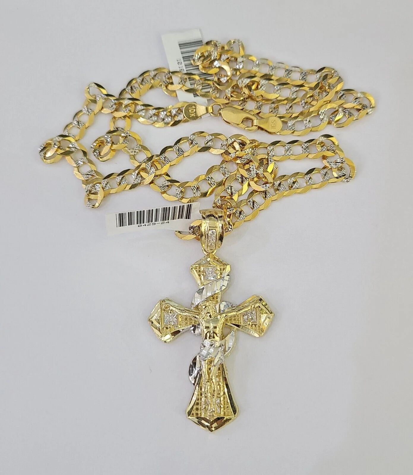 10k Solid Gold Cuban Curb Chain Jesus Cross Pendant 6mm 20"-30" SET Necklace - Image 5