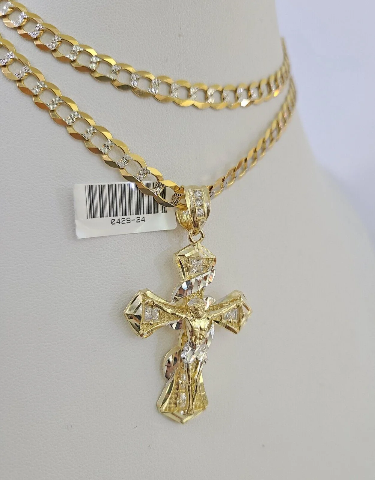 10k Solid Gold Cuban Curb Chain Jesus Cross Pendant 6mm 20"-30" SET Necklace - Image 6