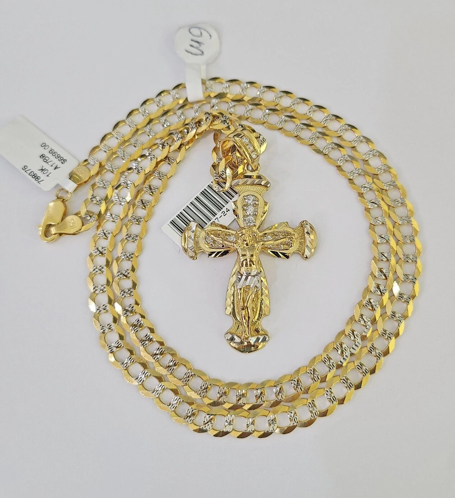 10k Solid Gold Cuban Curb Chain Jesus Cross Pendant 6mm 20"-30" SET Necklace - Image 2