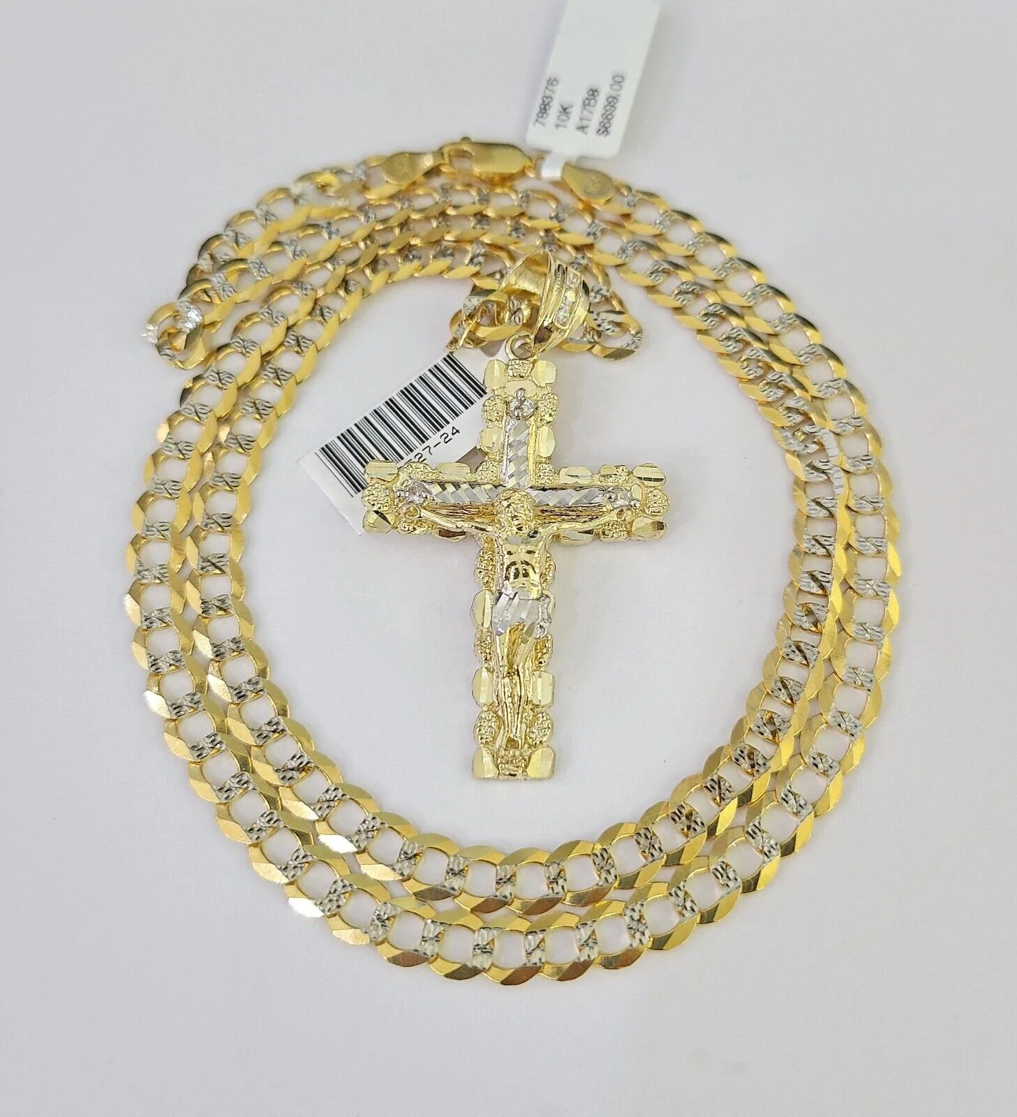 10k Solid Gold Cuban Curb Chain Jesus Cross Pendant 6mm 20"-30" SET Necklace - Image 3