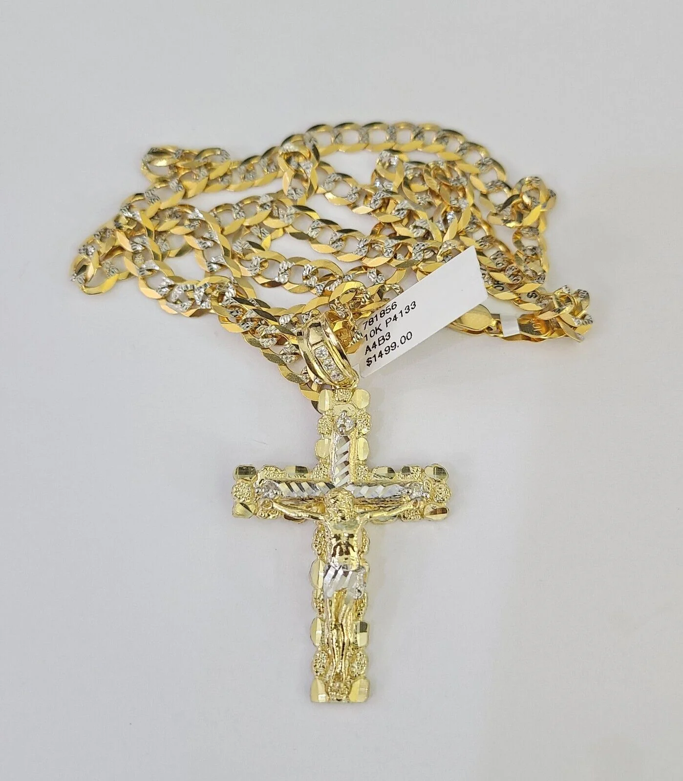 10k Solid Gold Cuban Curb Chain Jesus Cross Pendant 6mm 20"-30" SET Necklace - Image 5
