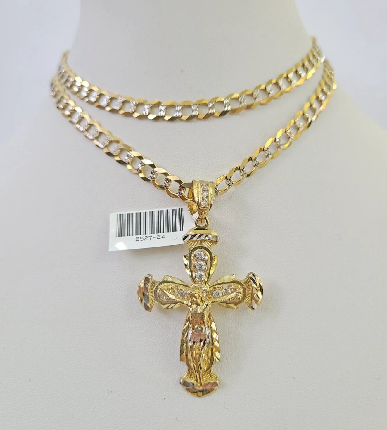 10k Solid Gold Cuban Curb Chain Jesus Cross Pendant 6mm 20"-30" SET Necklace - Image 3