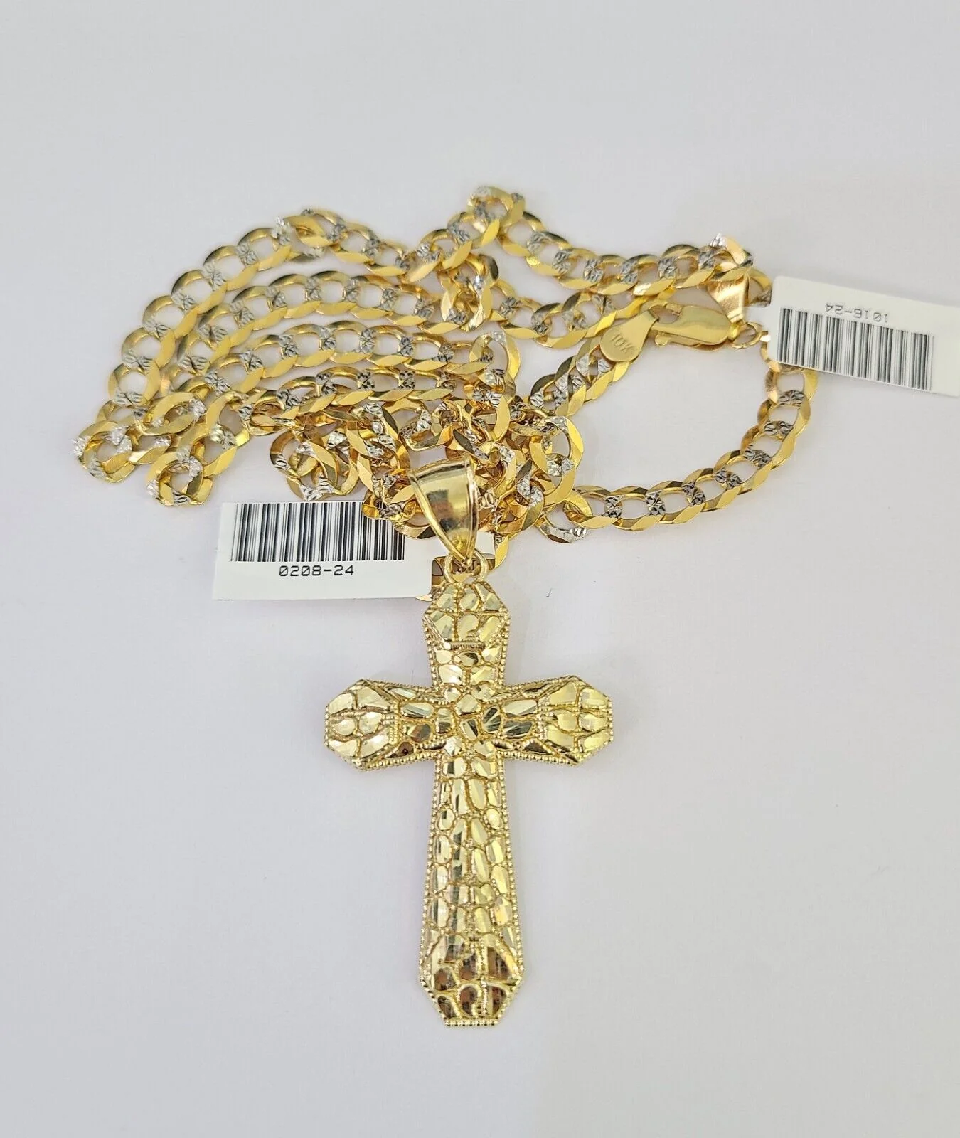 10k Solid Gold Cuban Curb Chain Jesus Cross Pendant 6mm 20"-30" SET Necklace - Image 5