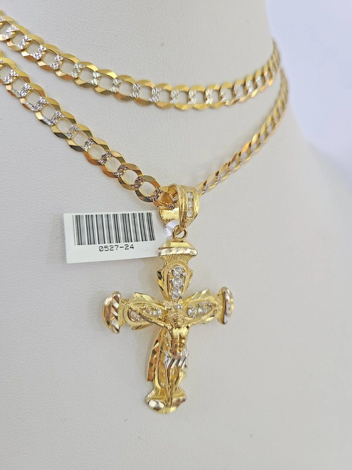10k Solid Gold Cuban Curb Chain Jesus Cross Pendant 6mm 20"-30" SET Necklace - Image 4