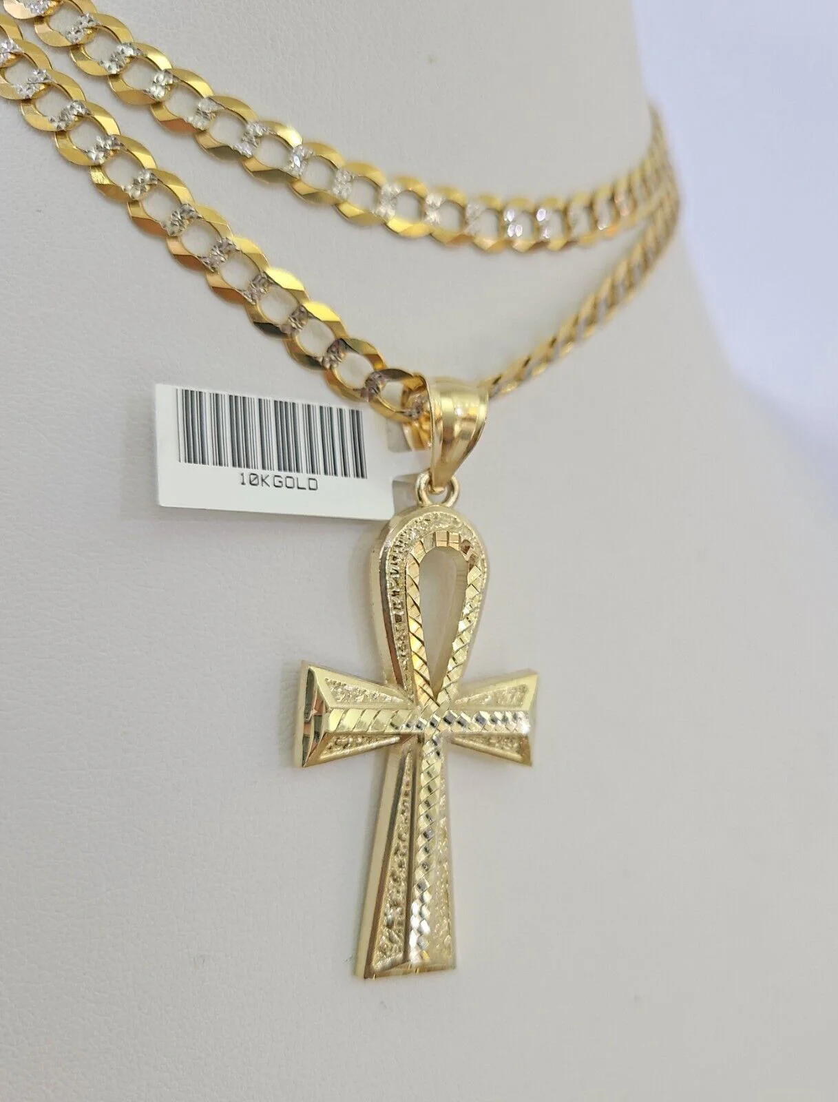 10k Solid Gold Cuban Curb Chain Jesus Cross Pendant 6mm 20"-30" SET Necklace - Image 3