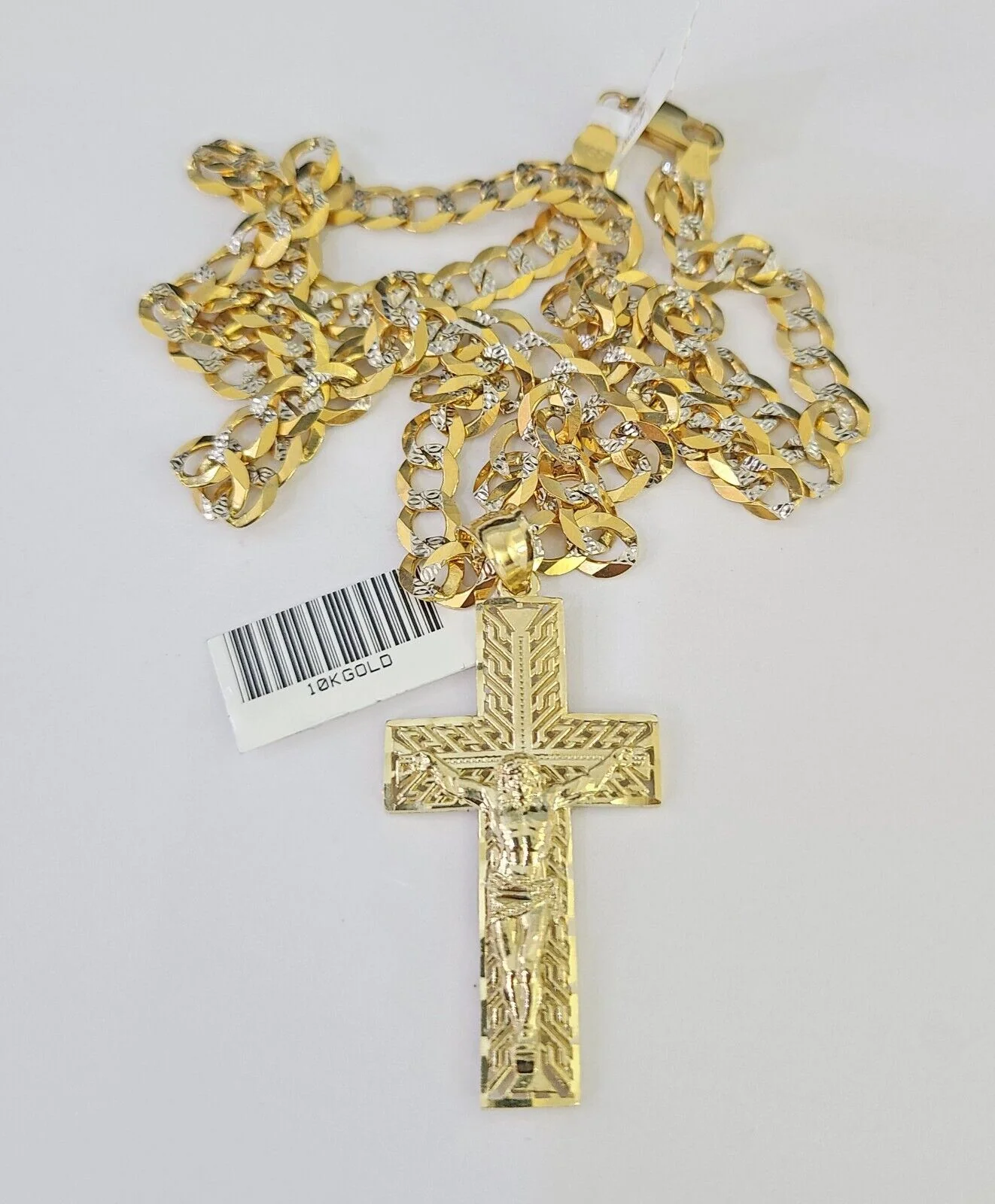10k Solid Gold Cuban Curb Chain Jesus Cross Pendant 6mm 20"-30" SET Necklace - Image 4