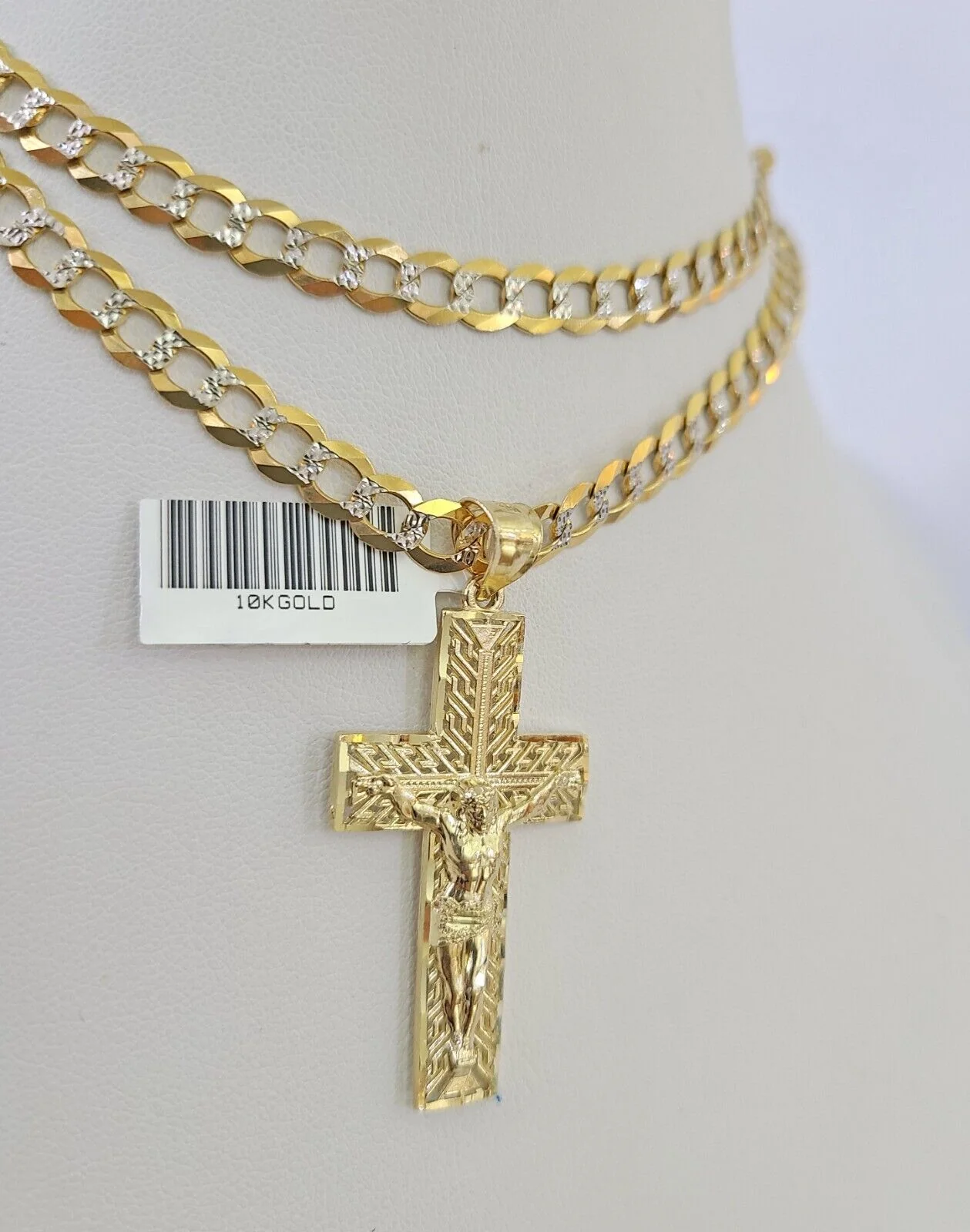 10k Solid Gold Cuban Curb Chain Jesus Cross Pendant 6mm 20"-30" SET Necklace - Image 5