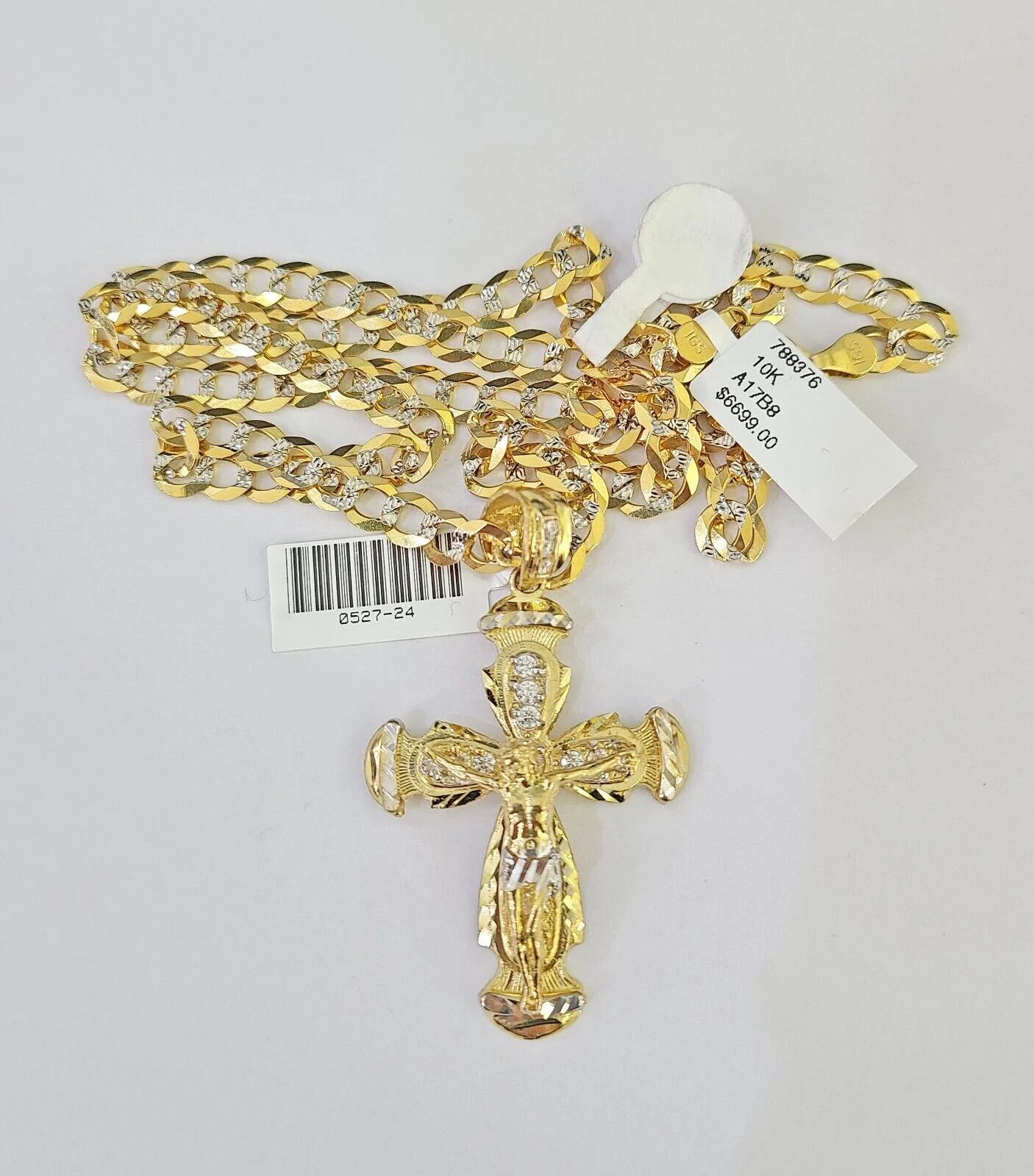 10k Solid Gold Cuban Curb Chain Jesus Cross Pendant 6mm 20"-30" SET Necklace - Image 6