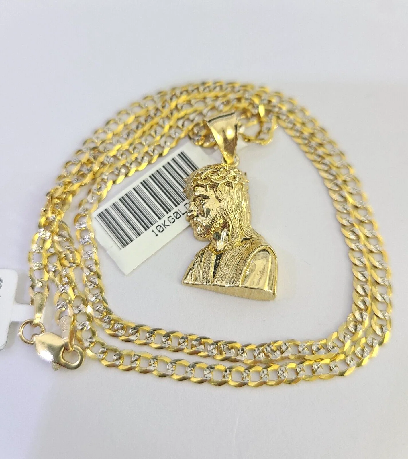 10k Solid Gold Cuban Curb Chain Jesus Head Pendant 2.5mm 18"-26" SET Necklace - Image 2