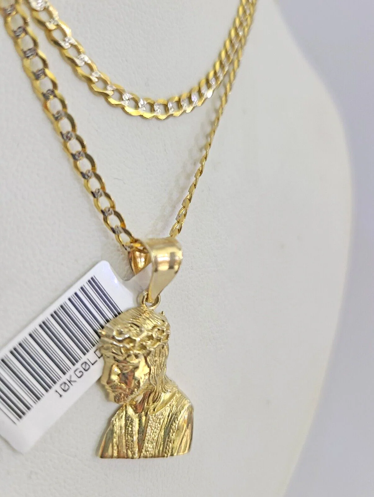10k Solid Gold Cuban Curb Chain Jesus Head Pendant 2.5mm 18"-26" SET Necklace - Image 6