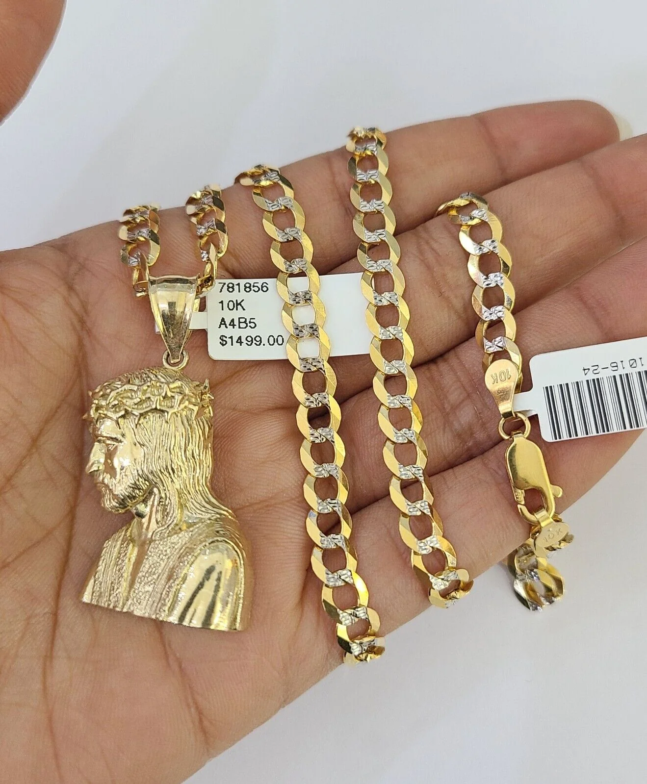 10k Solid Gold Cuban Curb Chain Jesus Head Pendant 6mm 20"-30" SET Necklace - Image 2