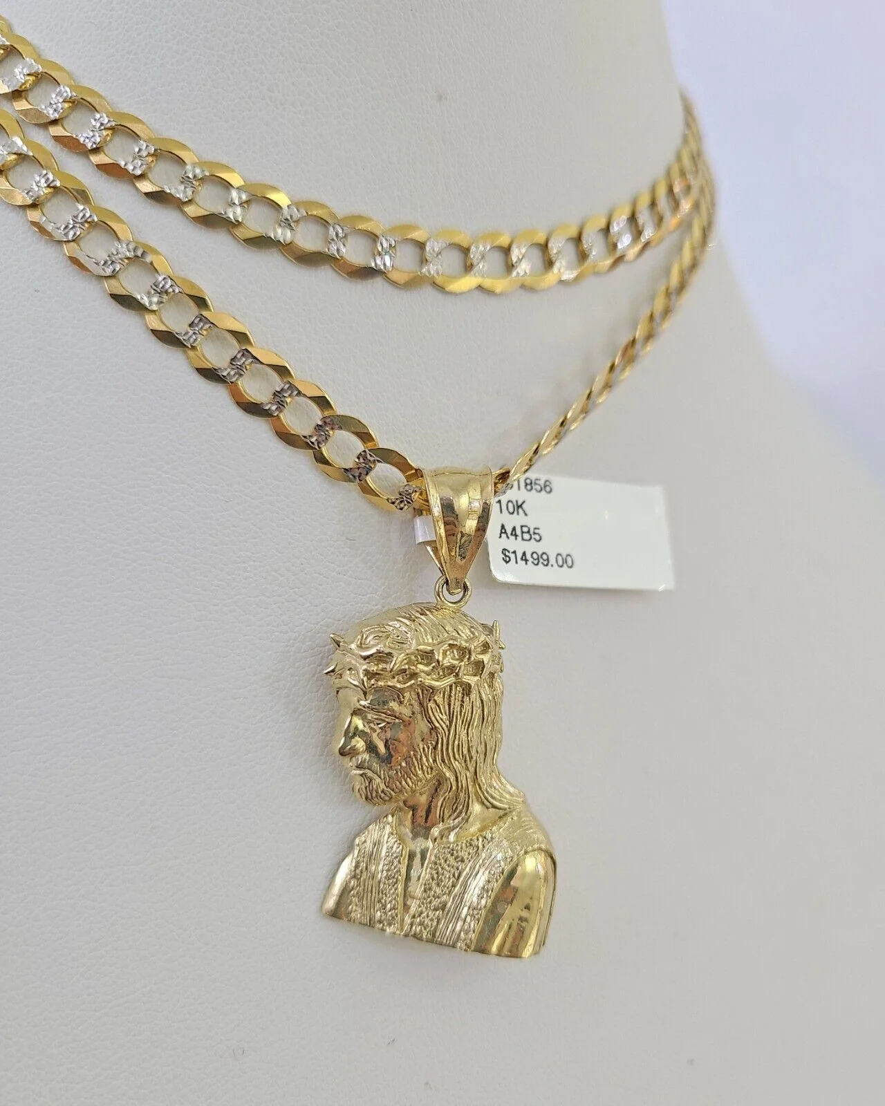 10k Solid Gold Cuban Curb Chain Jesus Head Pendant 6mm 20"-30" SET Necklace - Image 4