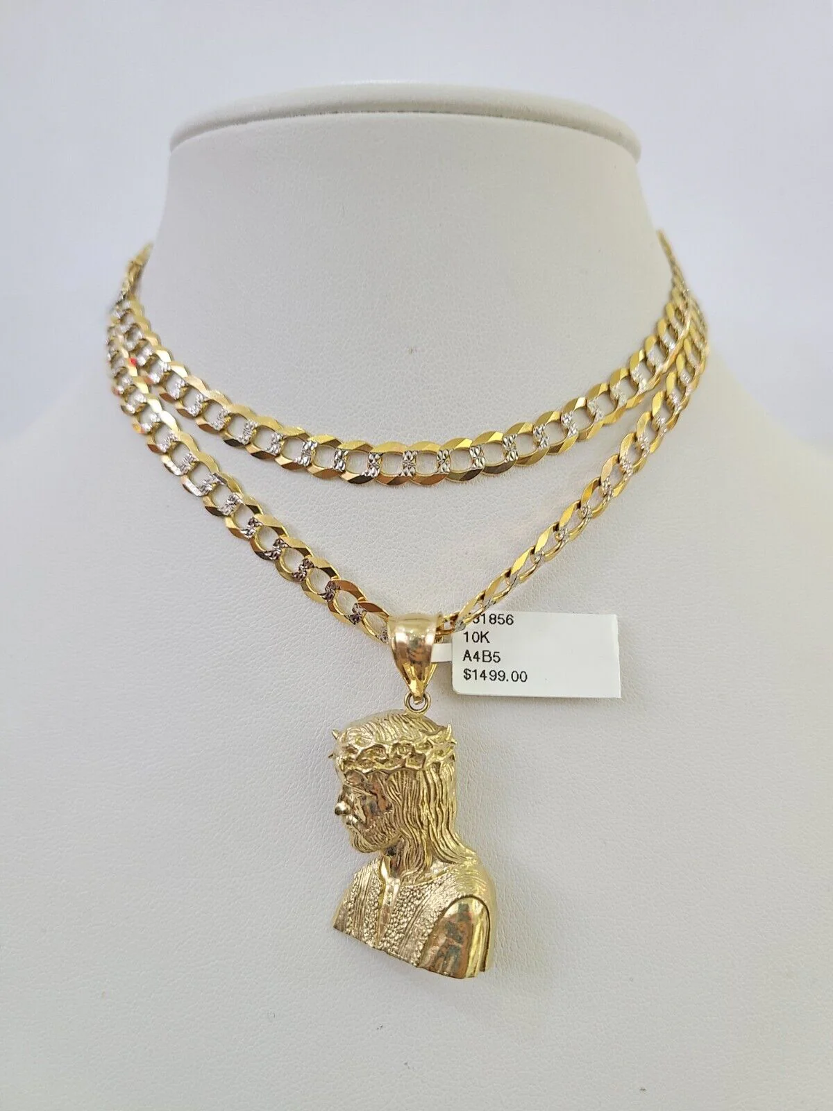 10k Solid Gold Cuban Curb Chain Jesus Head Pendant 6mm 20"-30" SET Necklace - Image 6