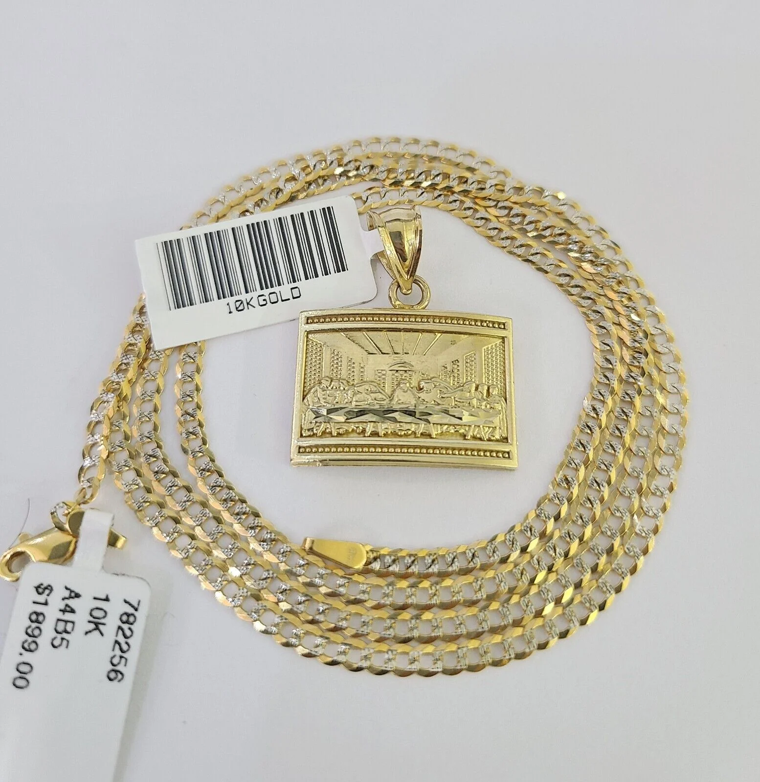 10k Solid Gold Cuban Curb Chain Last Supper Pendant 2mm 18"-24" SET Necklace - Image 2