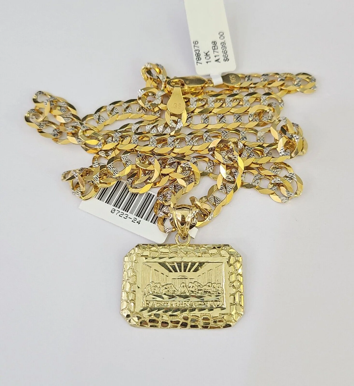 10k Solid Gold Cuban Curb Chain Last Supper Pendant 6mm 20"-30" SET Necklace - Image 2