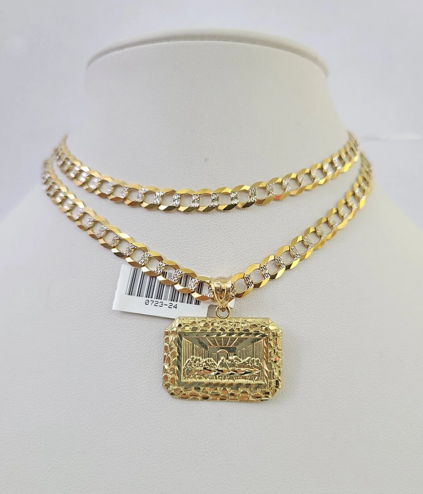 10k Solid Gold Cuban Curb Chain Last Supper Pendant 6mm 20"-30" SET Necklace - Image 3