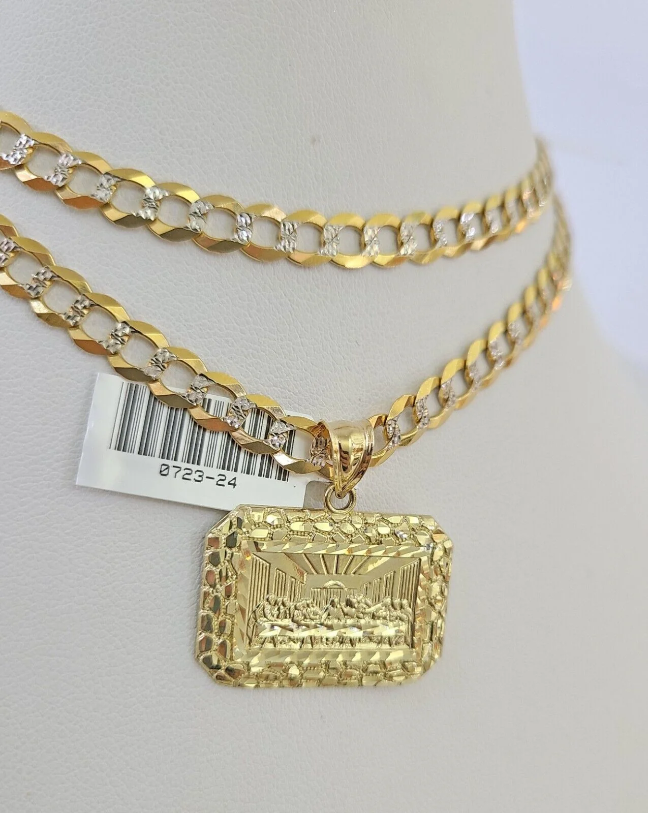 10k Solid Gold Cuban Curb Chain Last Supper Pendant 6mm 20"-30" SET Necklace - Image 5