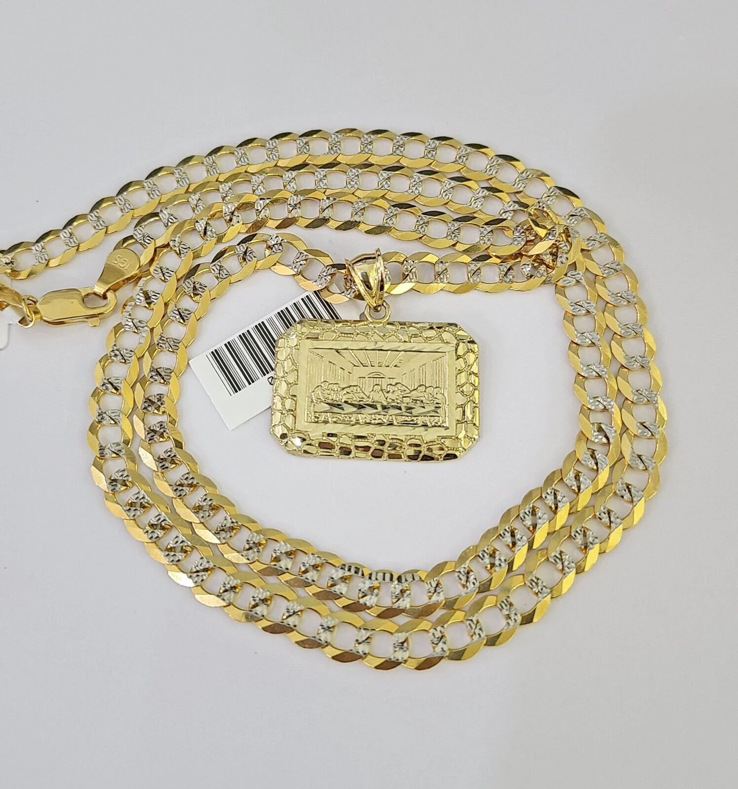 10k Solid Gold Cuban Curb Chain Last Supper Pendant 6mm 20"-30" SET Necklace - Image 6