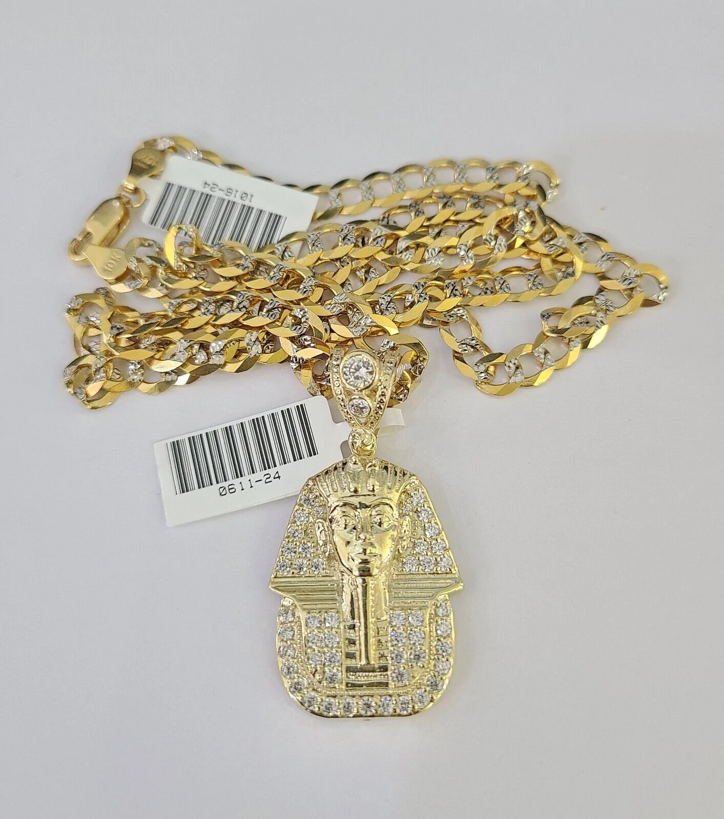 10k Solid Gold Cuban Curb Chain Pharaoh Pendant 6mm 20"-30" SET Necklace Charm - Image 2