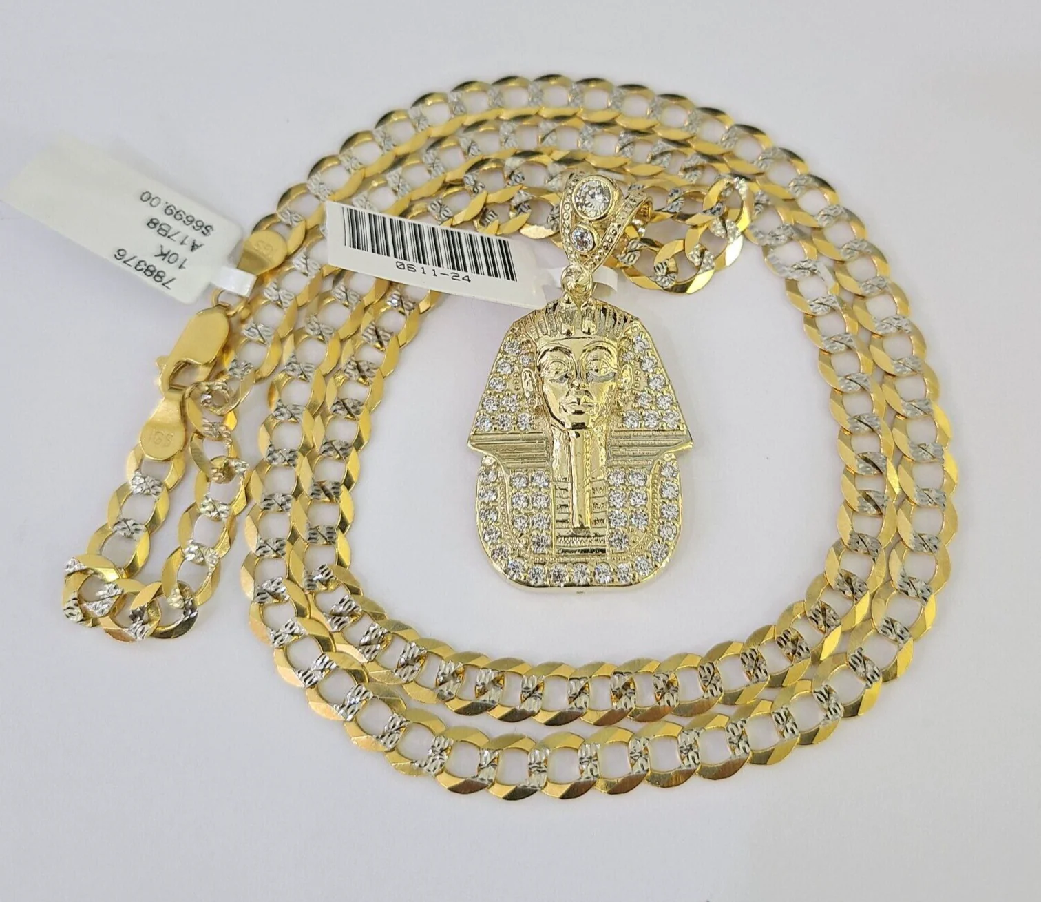 10k Solid Gold Cuban Curb Chain Pharaoh Pendant 6mm 20"-30" SET Necklace Charm - Image 4
