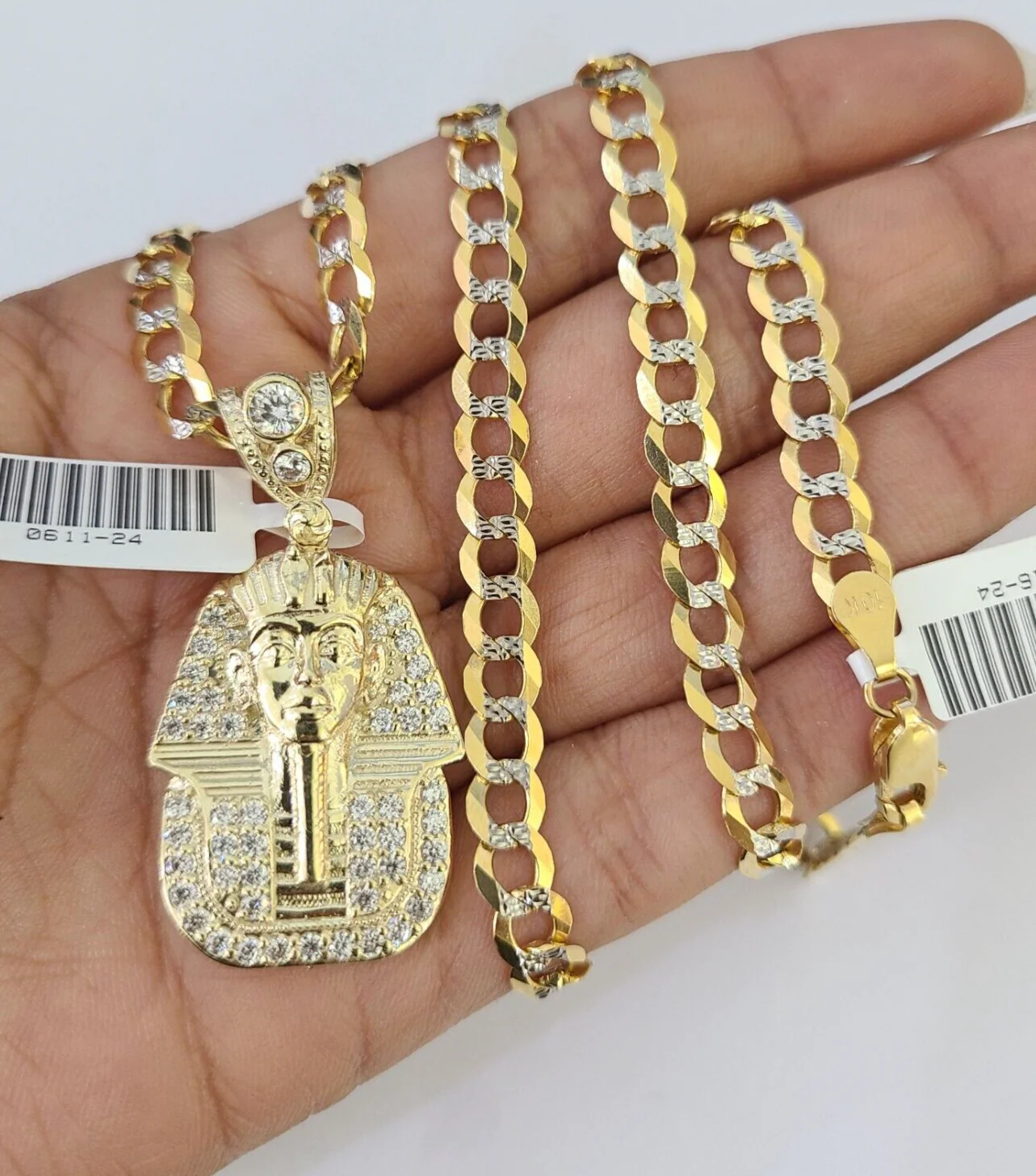 10k Solid Gold Cuban Curb Chain Pharaoh Pendant 6mm 20"-30" SET Necklace Charm - Image 5