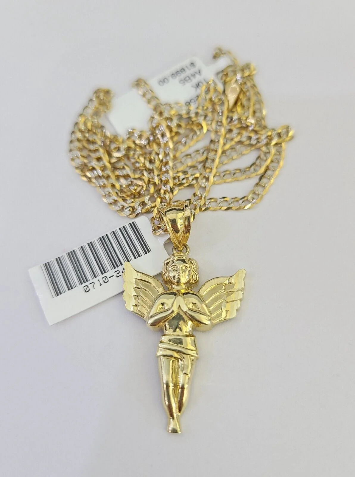 10k Solid Gold Cuban Curb Chain Praying Angel Pendant 2mm 18"-24" SET Necklace - Image 3