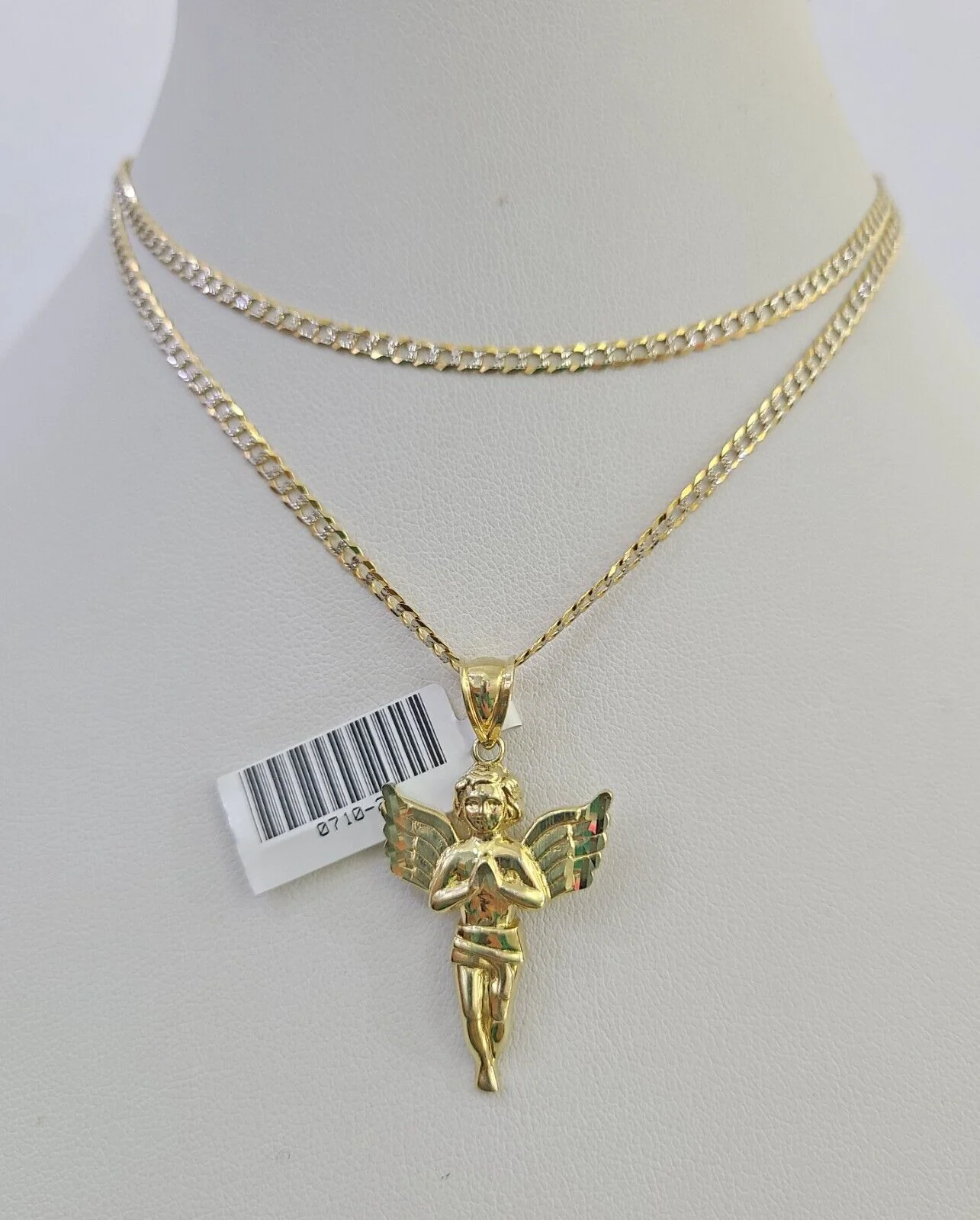 10k Solid Gold Cuban Curb Chain Praying Angel Pendant 2mm 18"-24" SET Necklace - Image 5