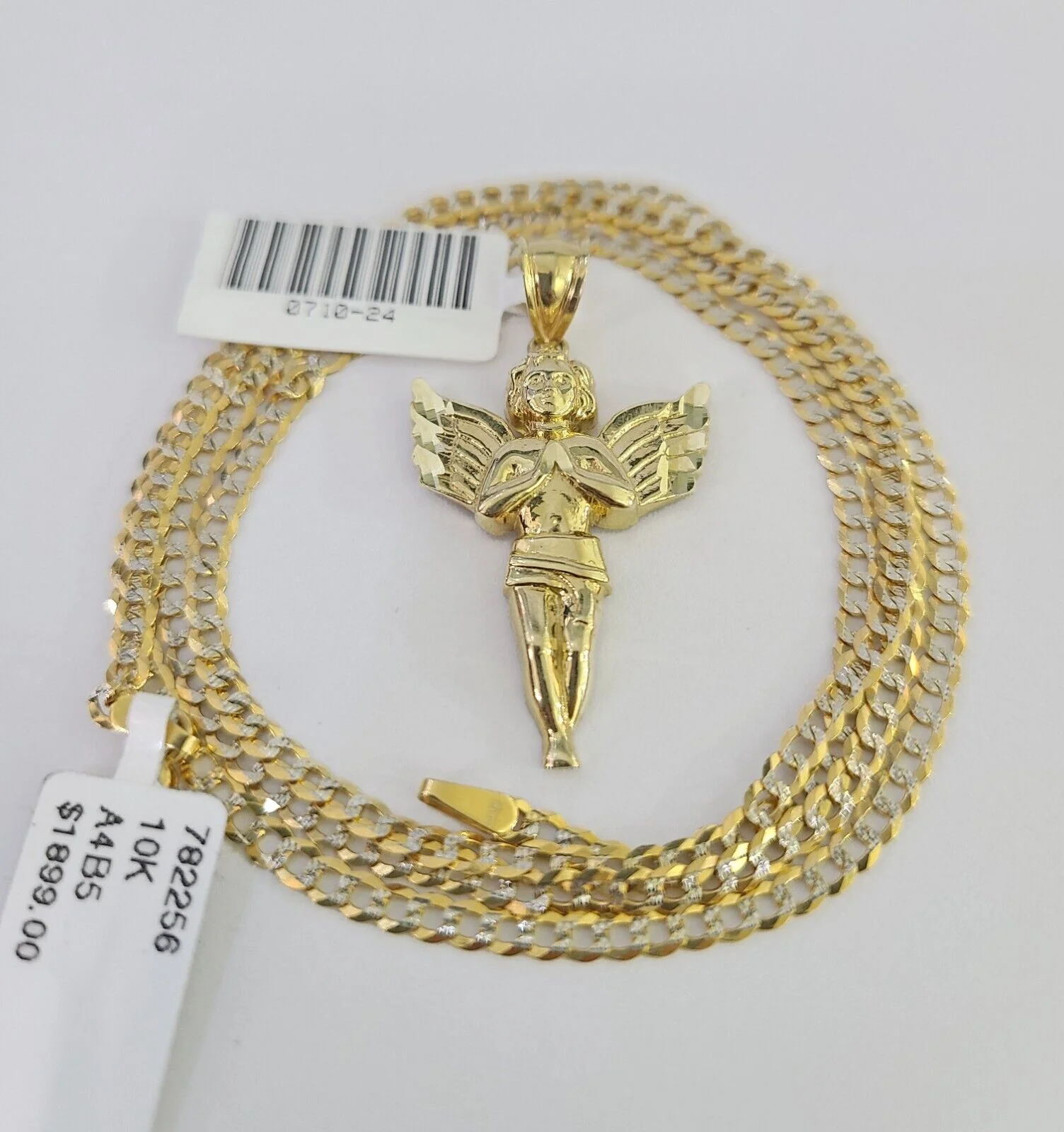 10k Solid Gold Cuban Curb Chain Praying Angel Pendant 2mm 18"-24" SET Necklace - Image 6