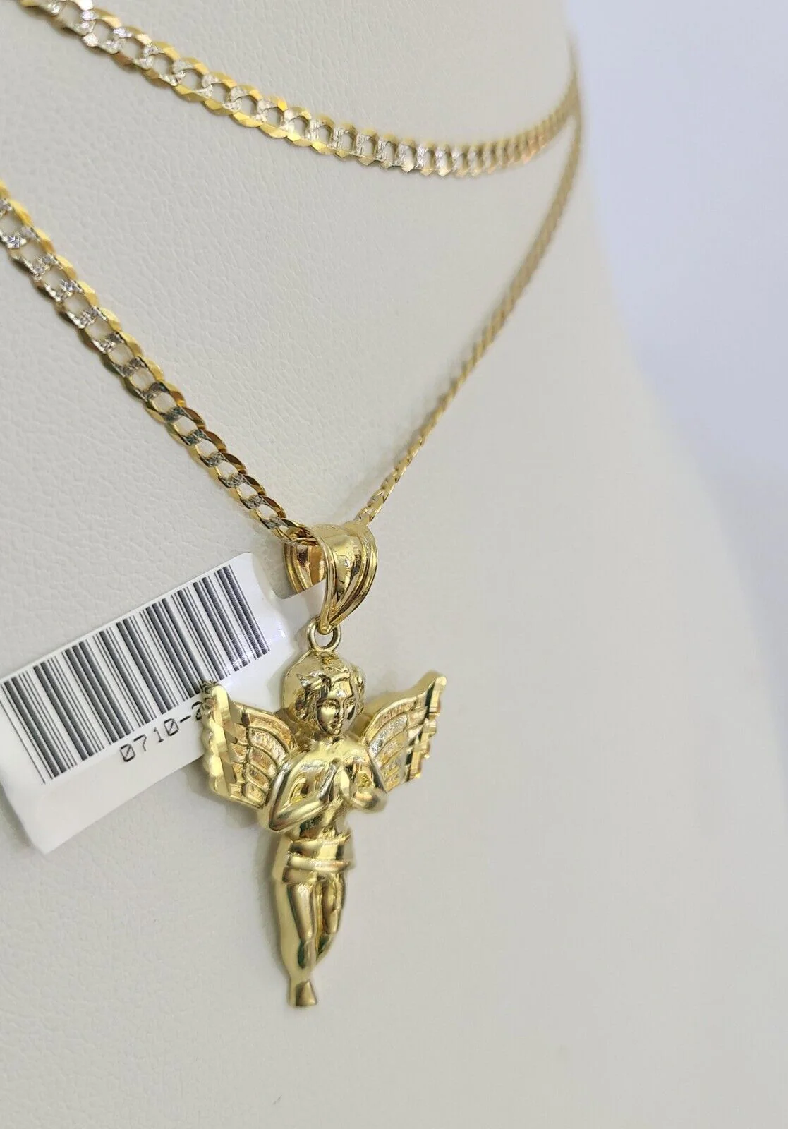 10k Solid Gold Cuban Curb Chain Praying Angel Pendant 2mm 18"-24" SET Necklace - Image 7