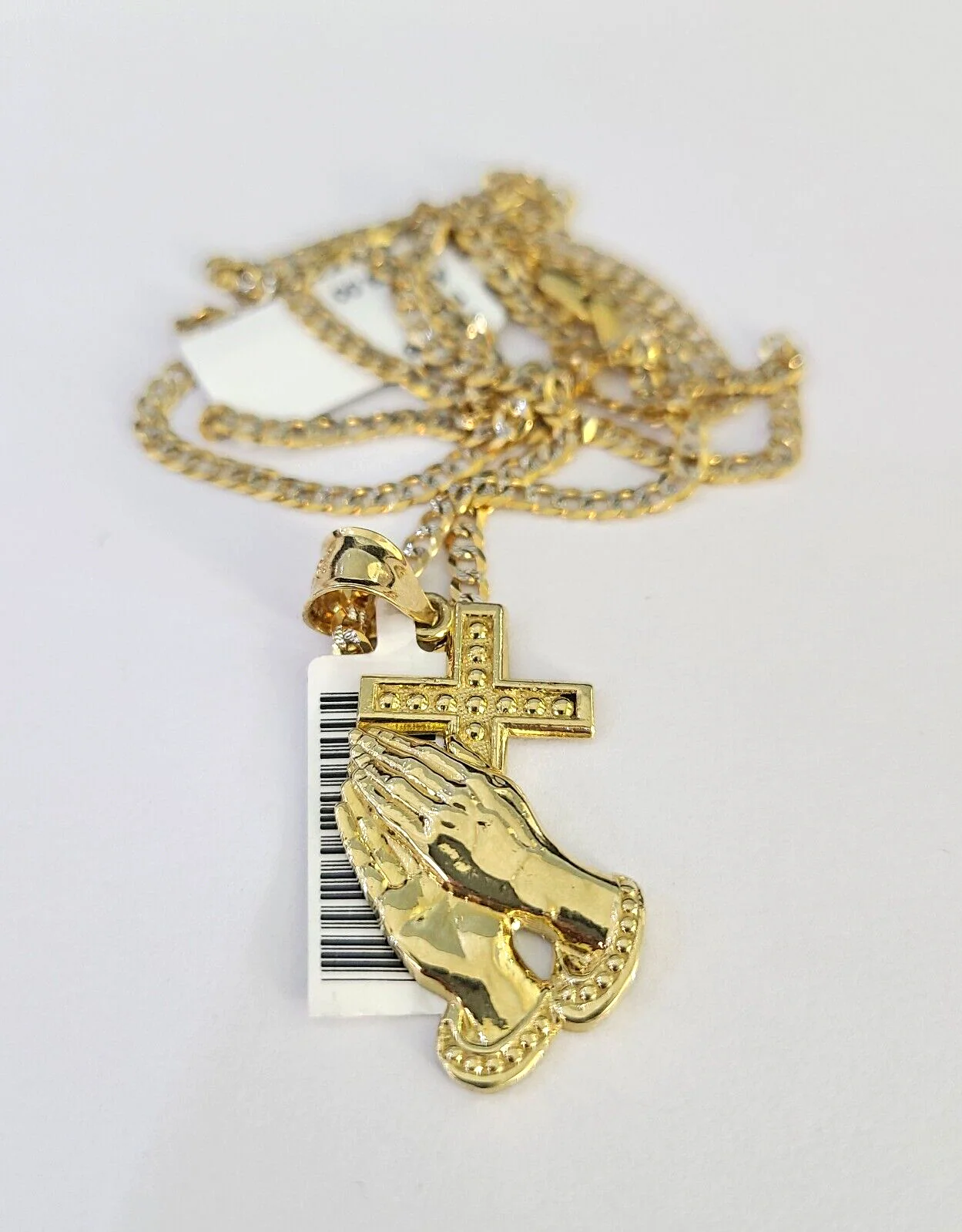 10k Solid Gold Cuban Curb Chain Praying Hands Pendant 2mm 18"-24" SET Necklace - Image 5