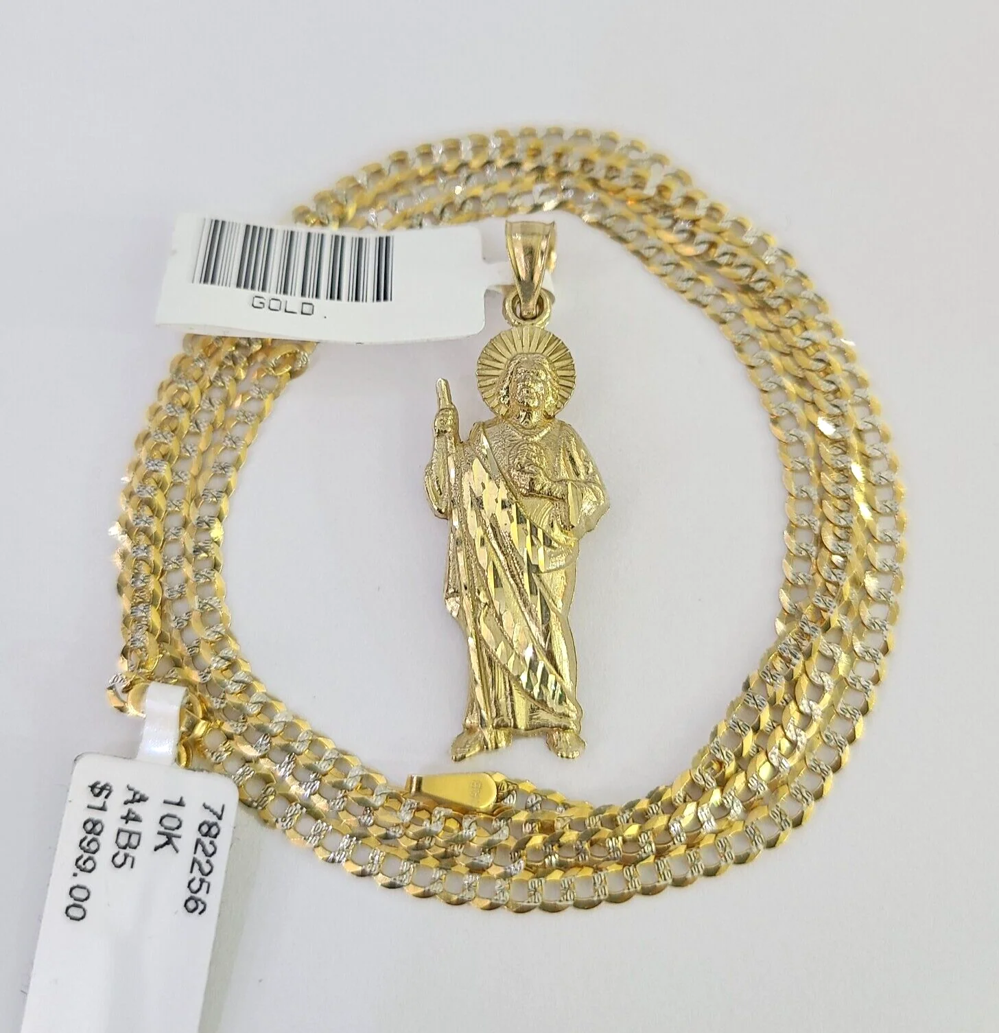 10k Solid Gold Cuban Curb Chain Saint Jude Pendant 2mm 18"-24" SET Necklace - Image 3