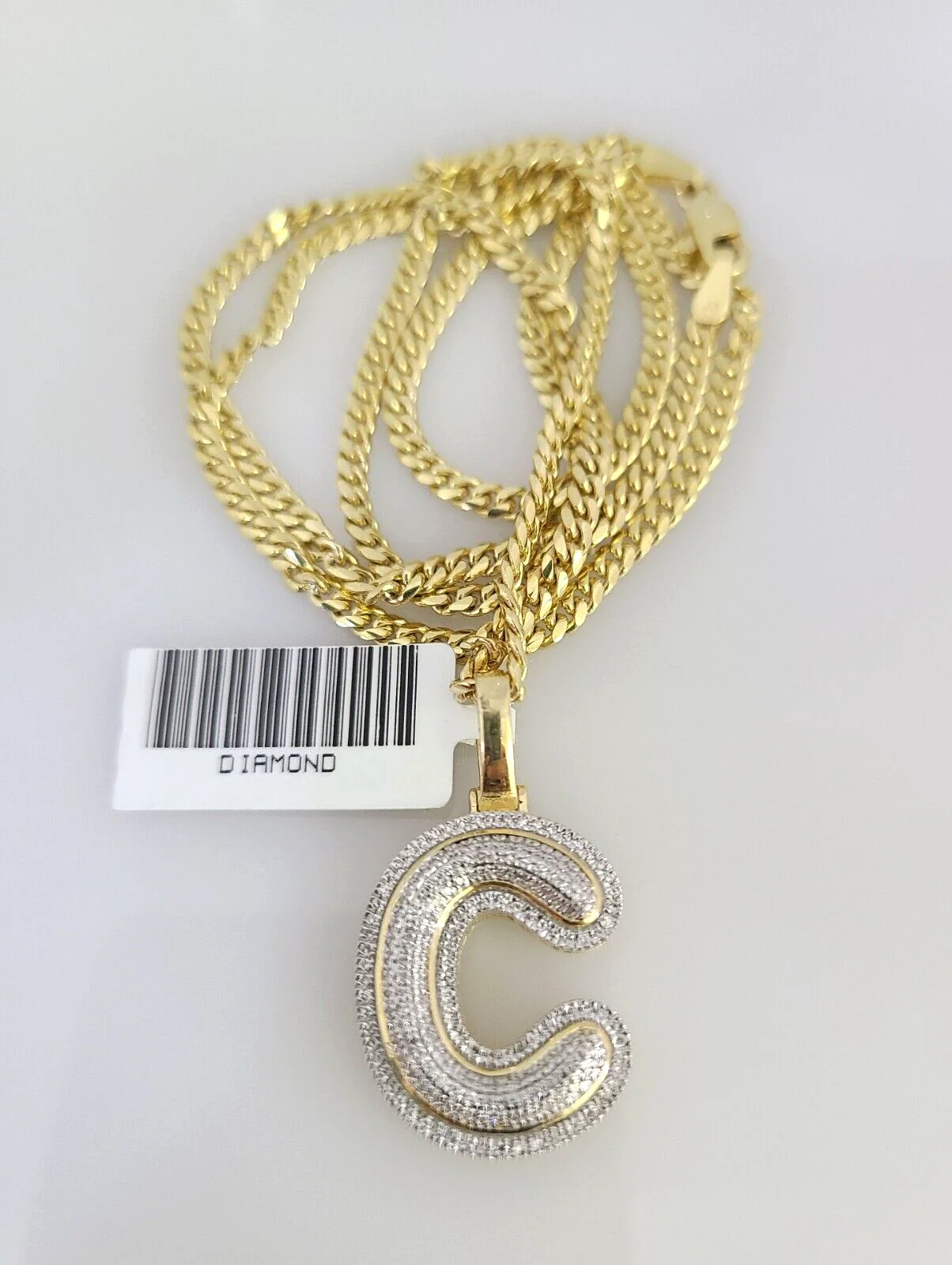 10K Solid Gold Miami Cuban Chain SET Diamond C Initial Charm 18"-26" 2.5mm - Image 2