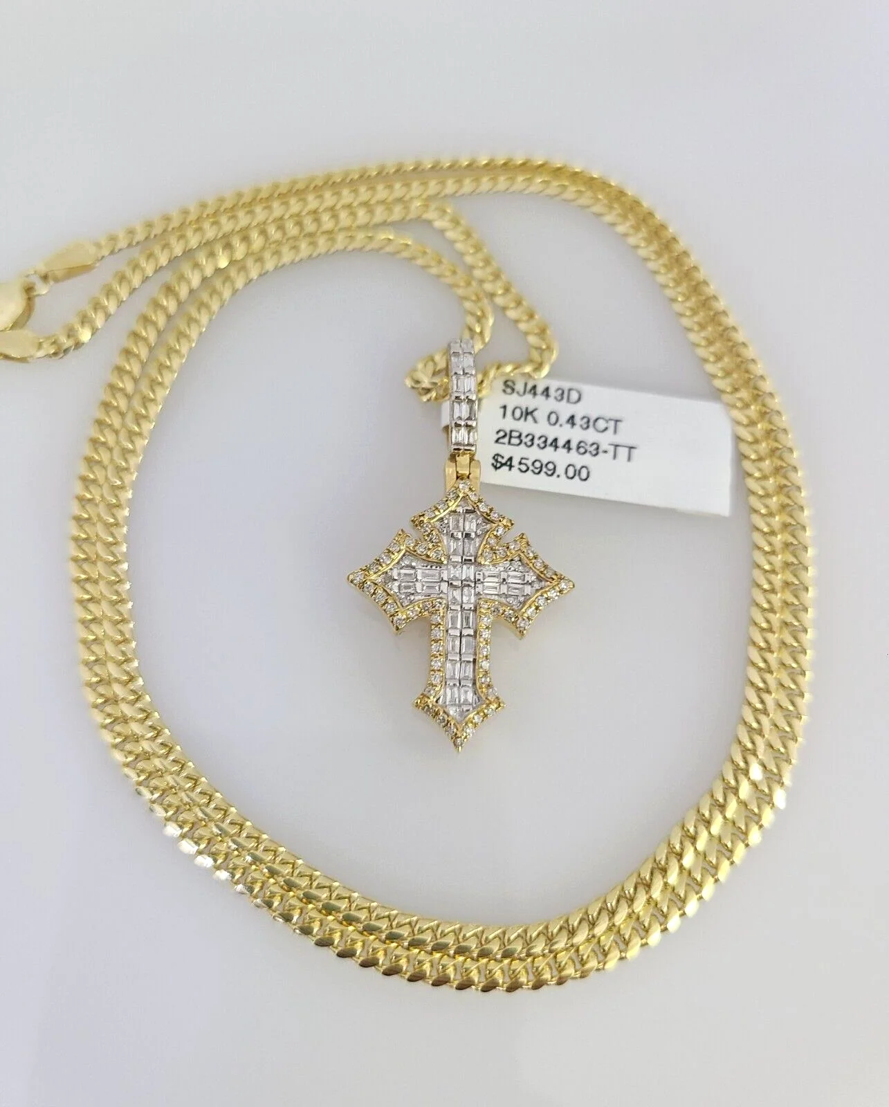 10K Solid Gold Miami Cuban Chain SET Diamond Jesus Cross Charm 18"-26" 2.5mm - Image 2