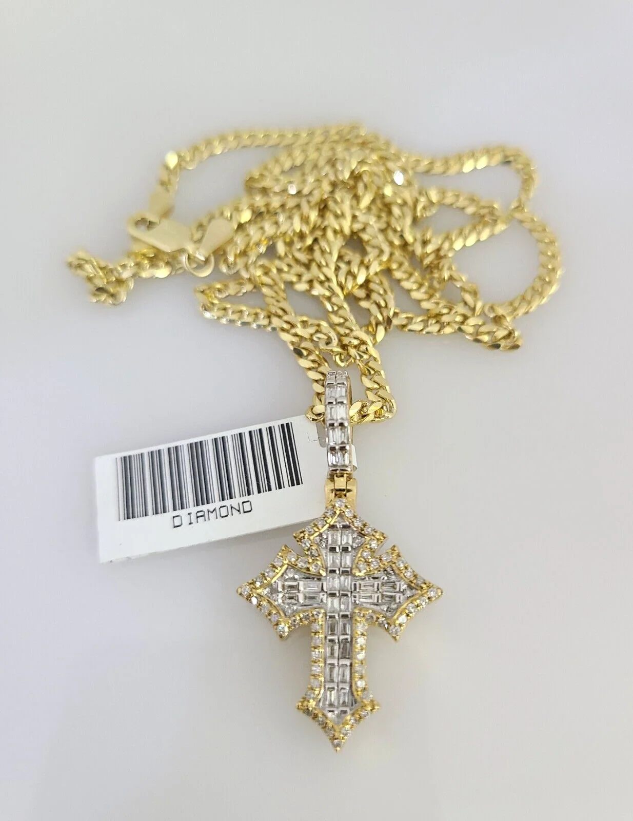 10K Solid Gold Miami Cuban Chain SET Diamond Jesus Cross Charm 18"-26" 2.5mm - Image 3