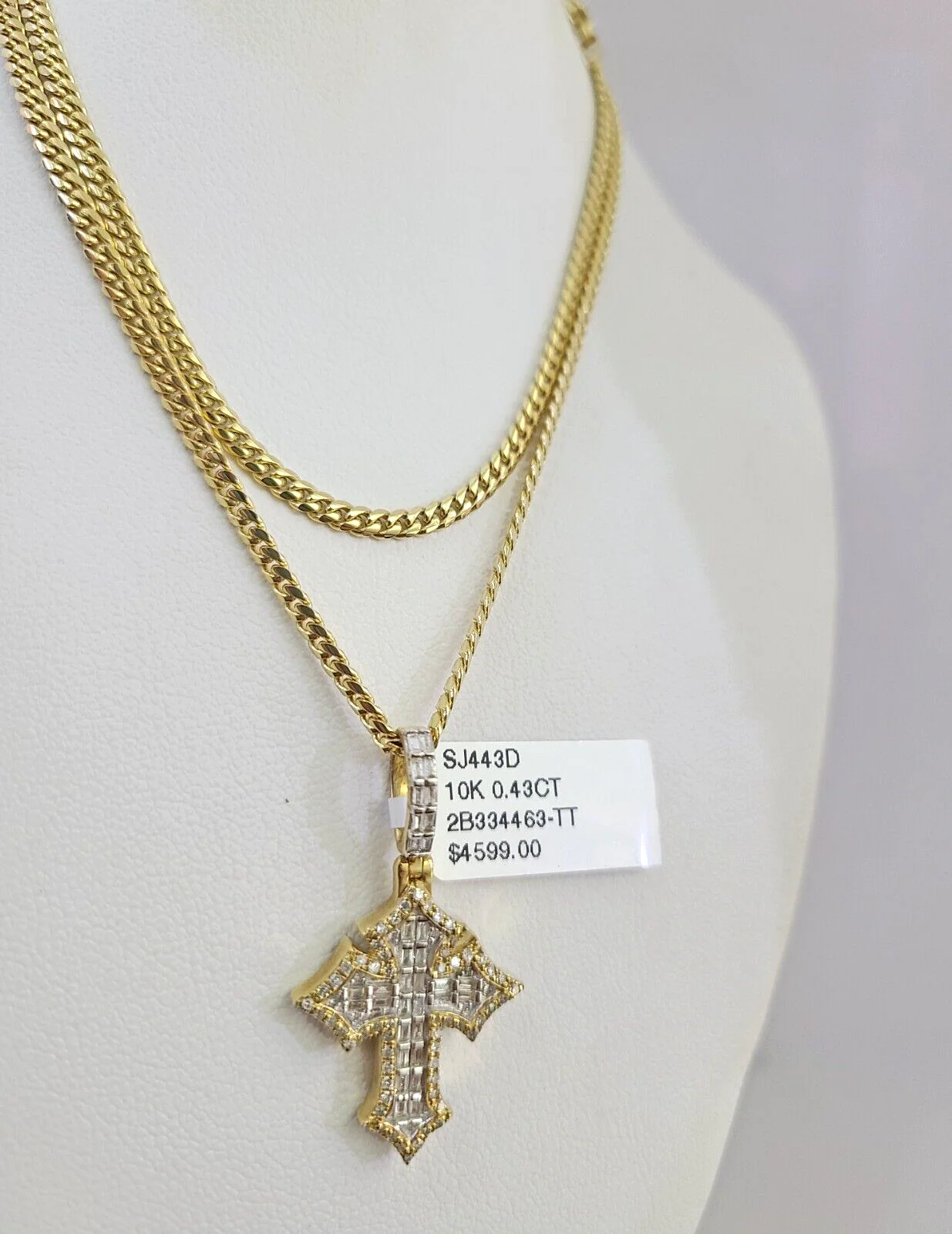 10K Solid Gold Miami Cuban Chain SET Diamond Jesus Cross Charm 18"-26" 2.5mm - Image 4