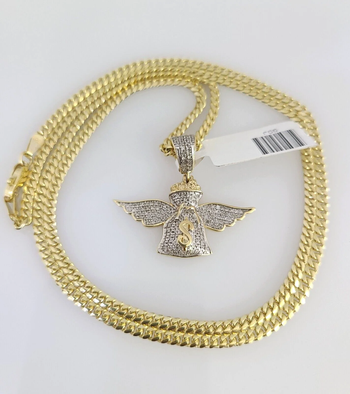 10K Solid Gold Miami Cuban Chain SET Diamond Money Bag Wing Charm 18"-26" 2.5mm - Image 3