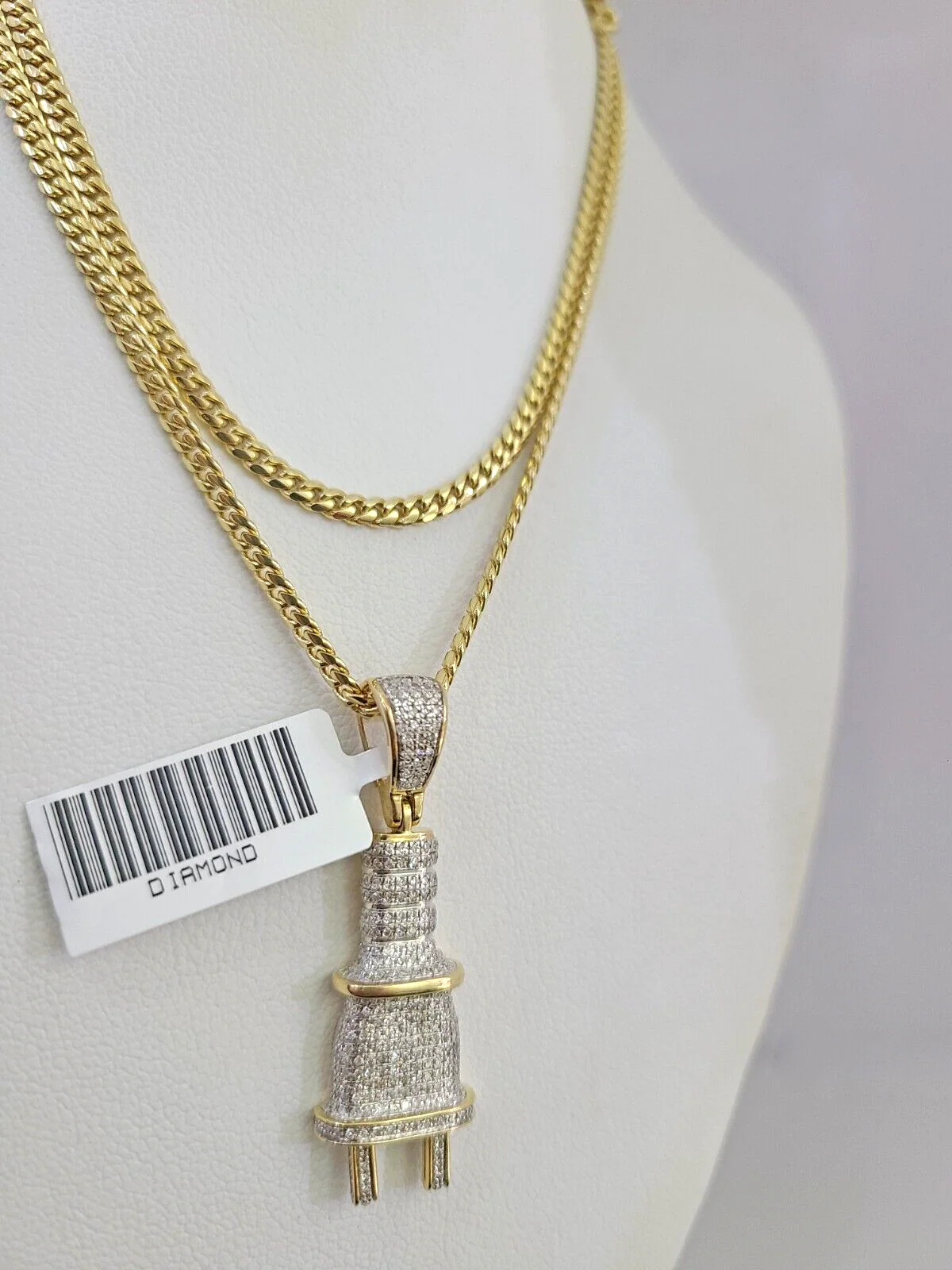 10K Solid Gold Miami Cuban Chain SET Diamond Plug Charm 18"-26" 2.5mm Necklace - Image 2