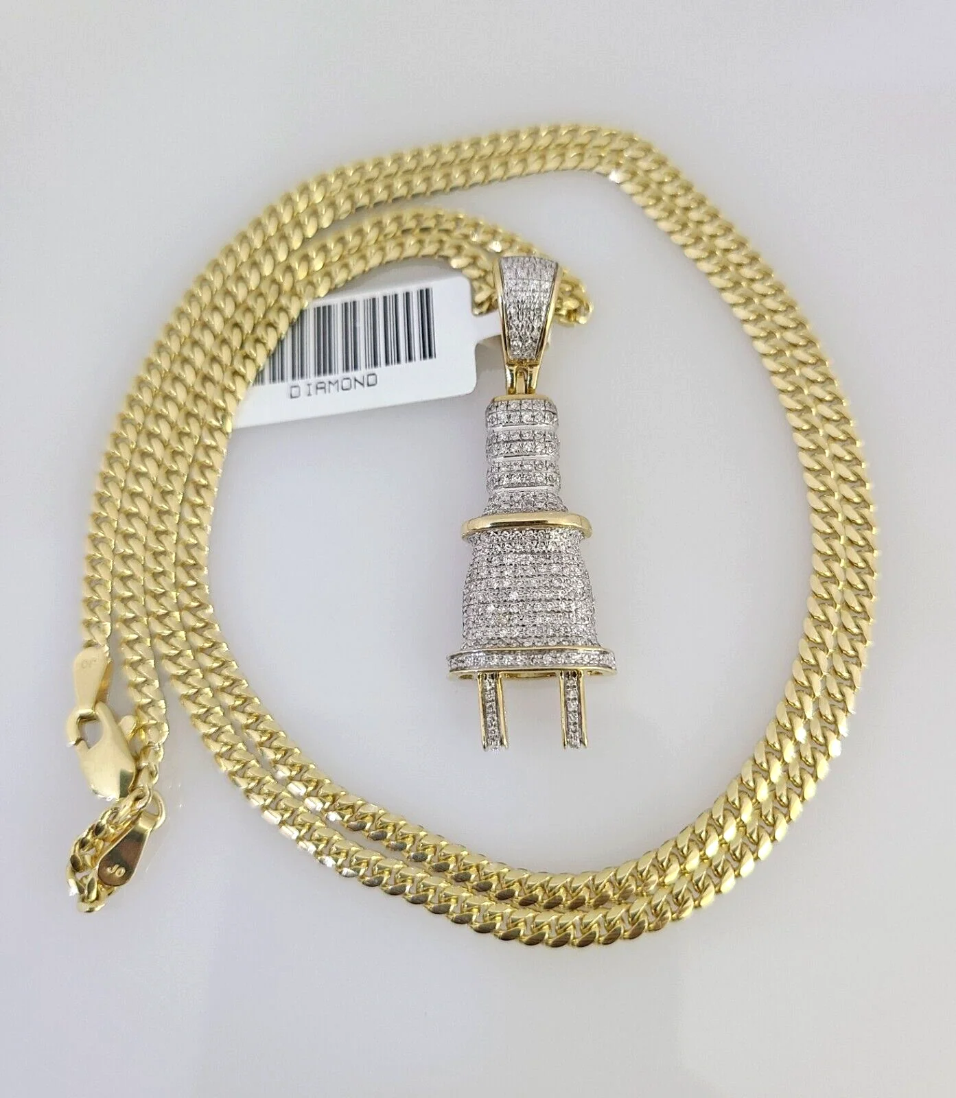 10K Solid Gold Miami Cuban Chain SET Diamond Plug Charm 18"-26" 2.5mm Necklace - Image 4