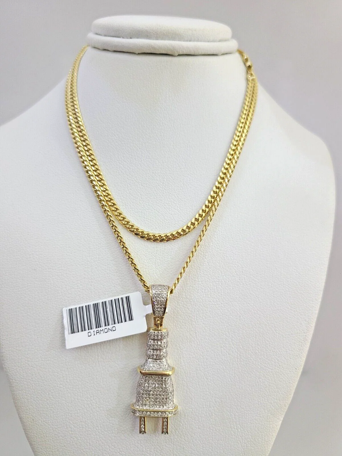 10K Solid Gold Miami Cuban Chain SET Diamond Plug Charm 18"-26" 2.5mm Necklace - Image 6