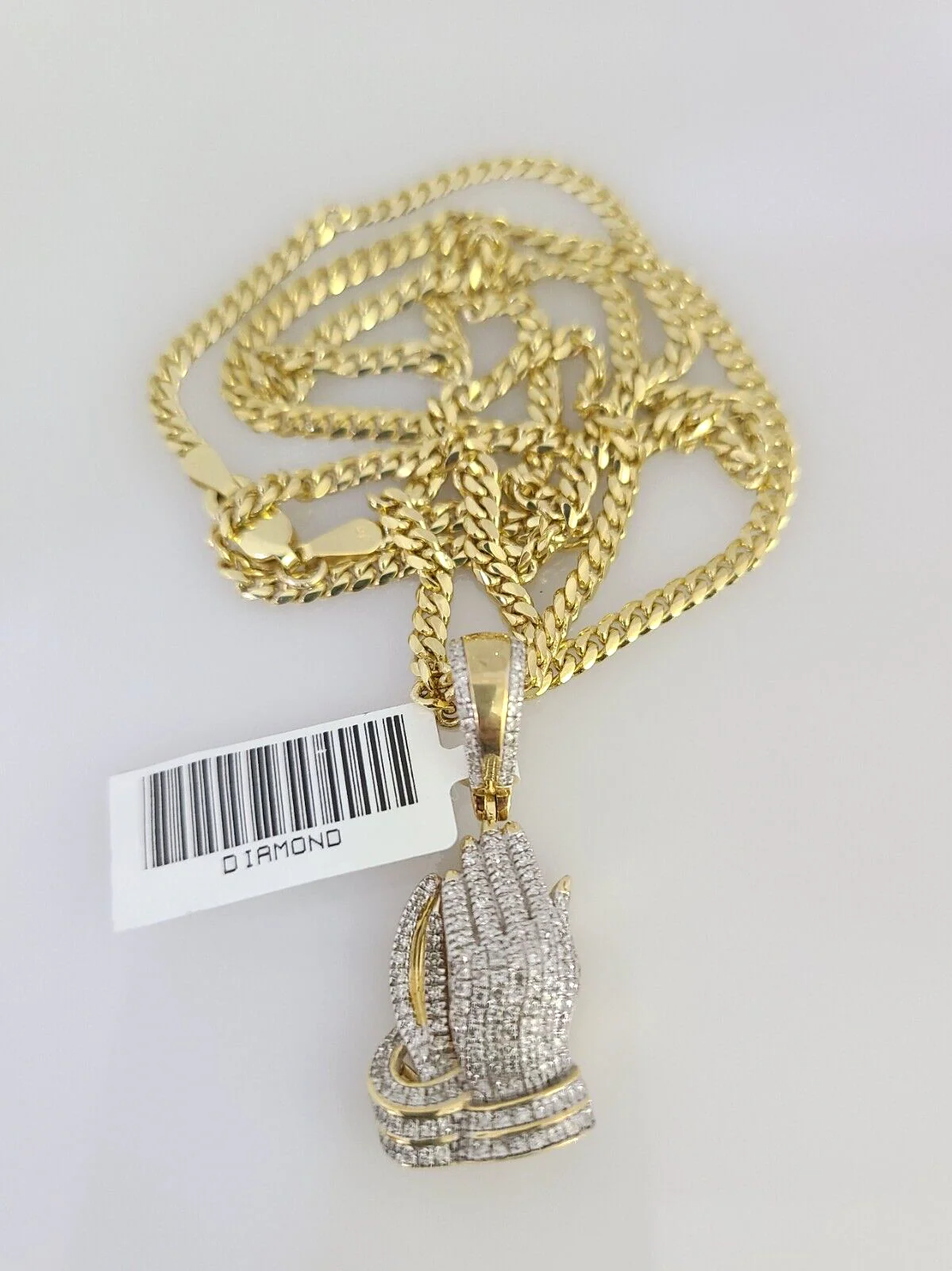 10K Solid Gold Miami Cuban Chain SET Diamond Praying Hands Charm 18"-26" 2.5mm - Image 5