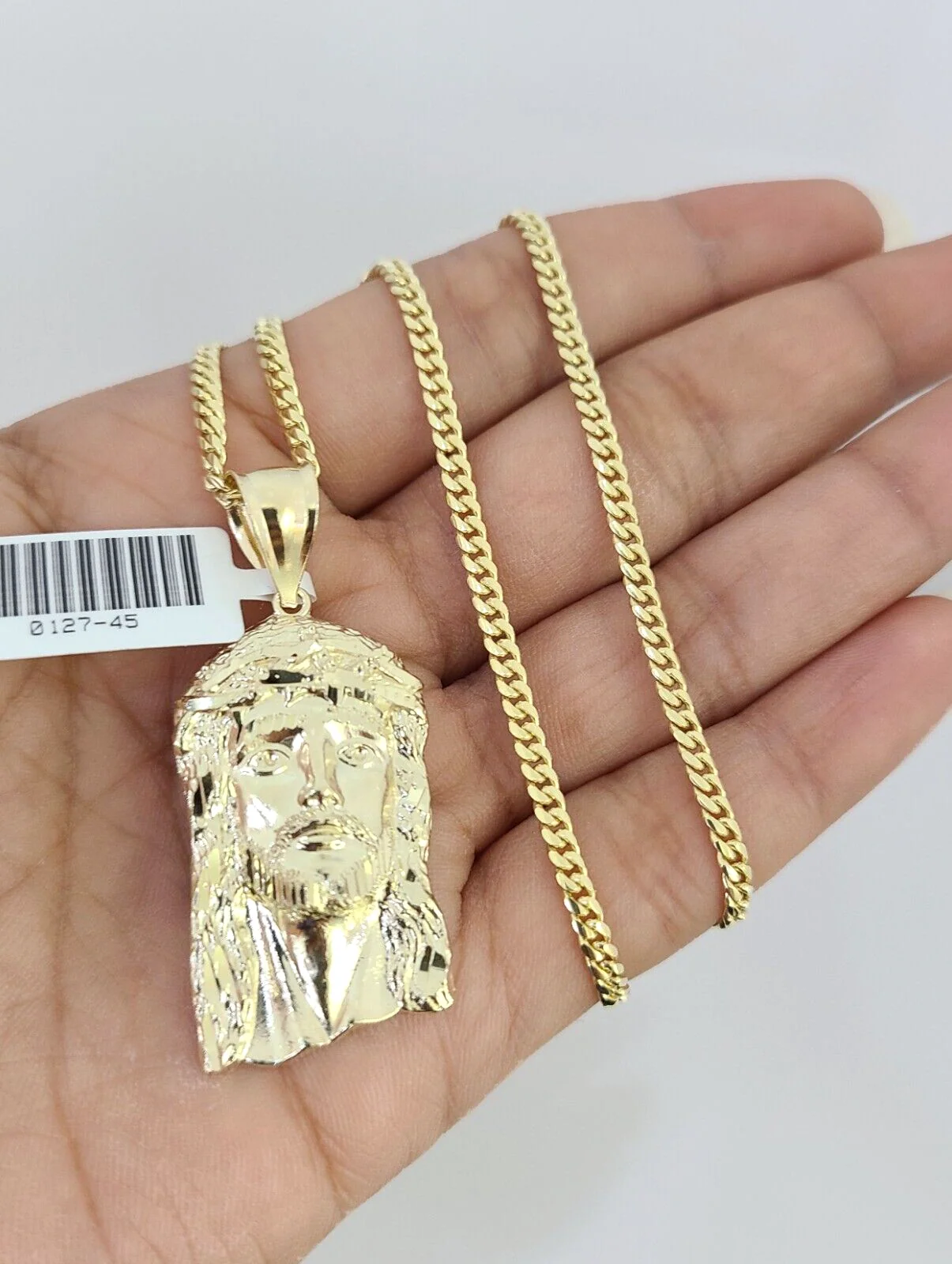 10K Solid Gold Miami Cuban Chain SET Jesus Head Pendant Charm 18"-26" 2.5mm - Image 2